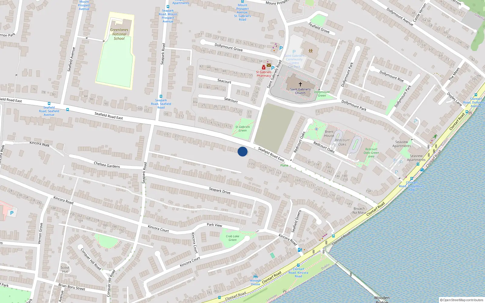 Overhead map showing the location of 151 Seafield Road East, Dublin 3