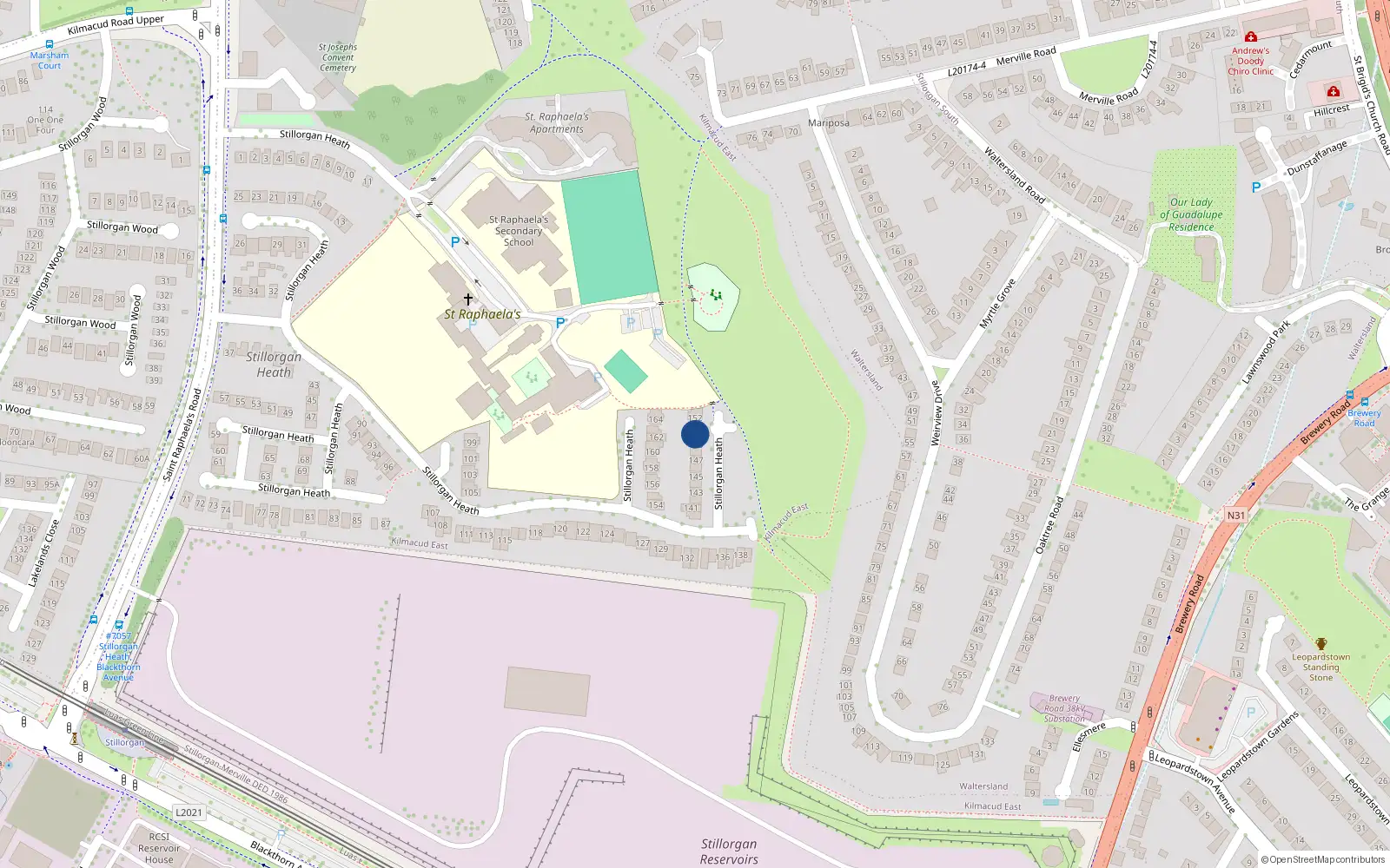 Overhead map showing the location of 151 Stillorgan Heath, Dublin