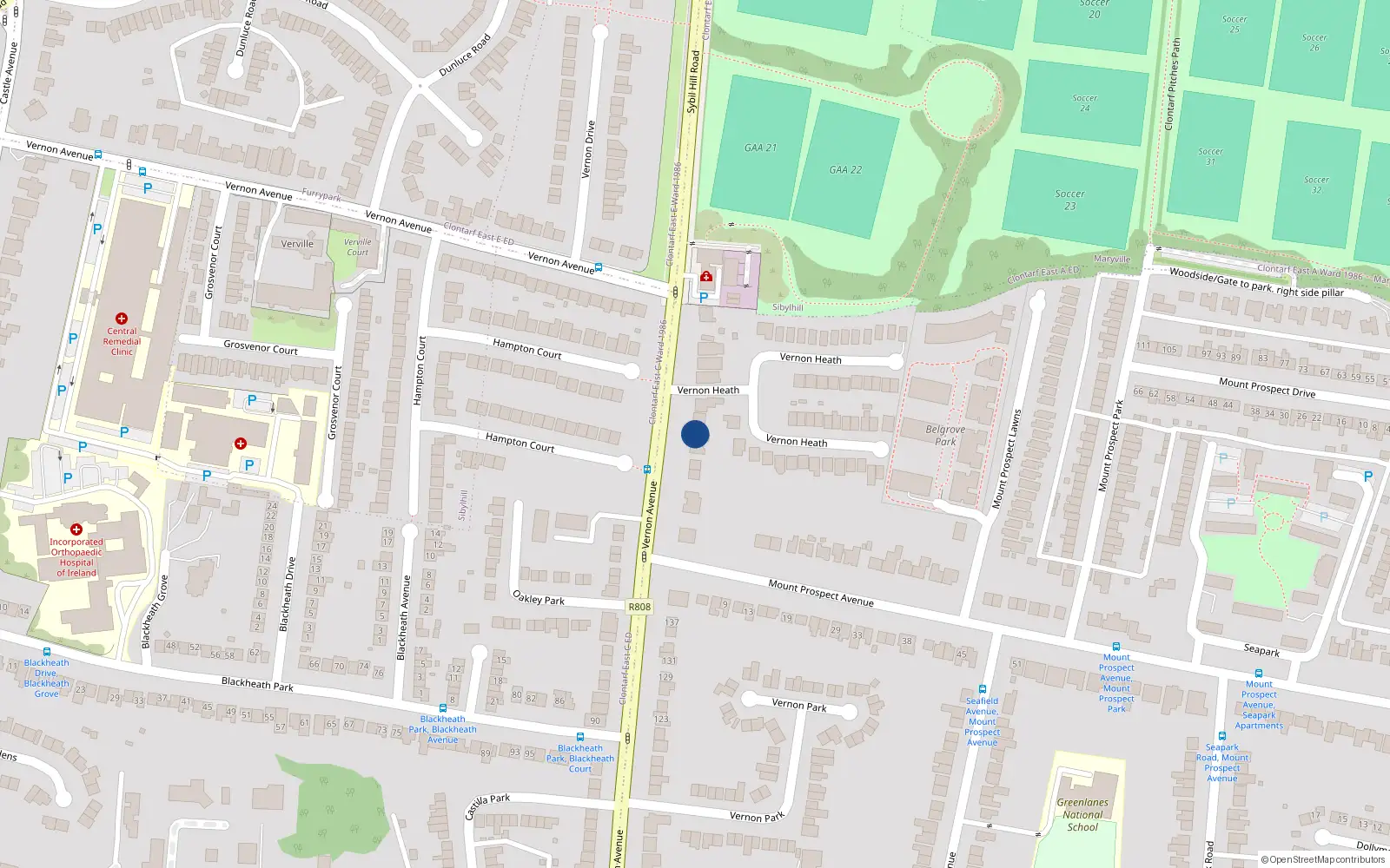 Overhead map showing the location of 151 Vernon Avenue, Clontarf, Dublin 3