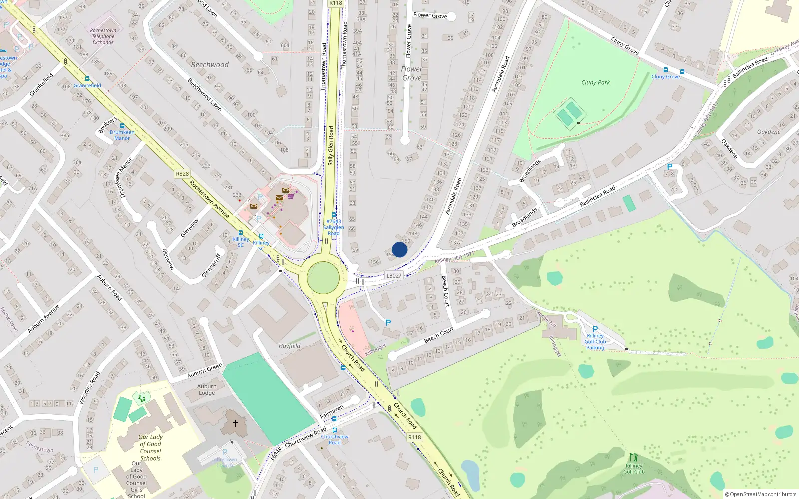 Overhead map showing the location of 152 Avondale Road, Killiney, Co Dublin