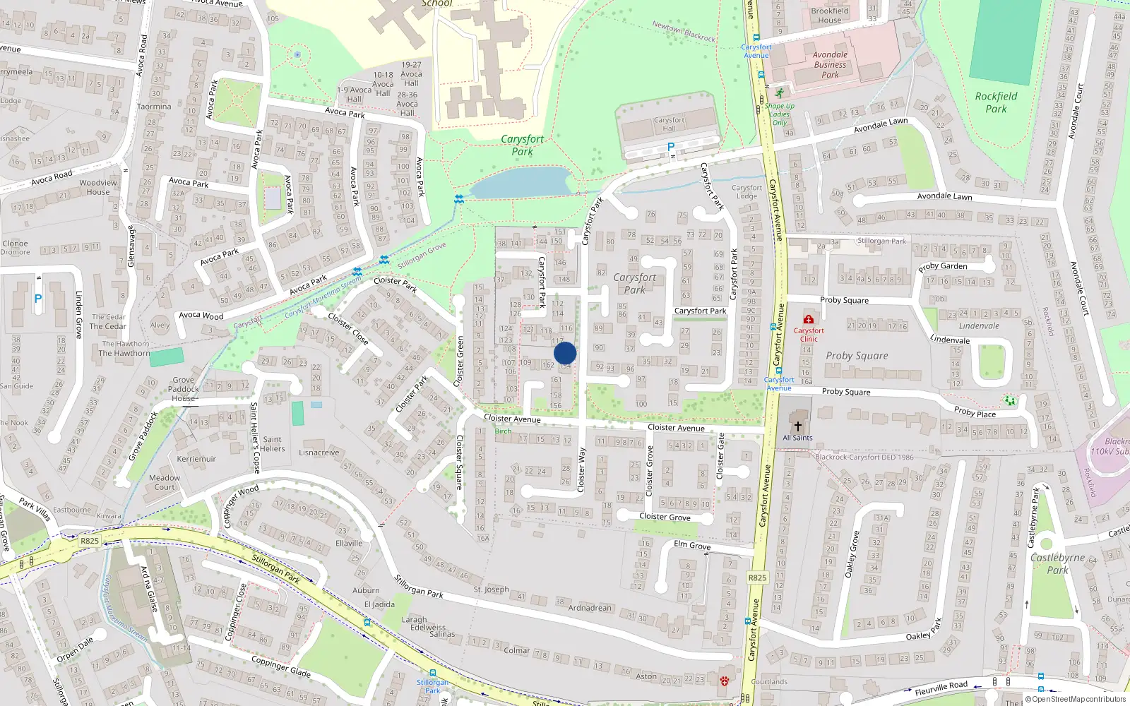 Overhead map showing the location of 152 Carysfort Park, Blackrock, Dublin