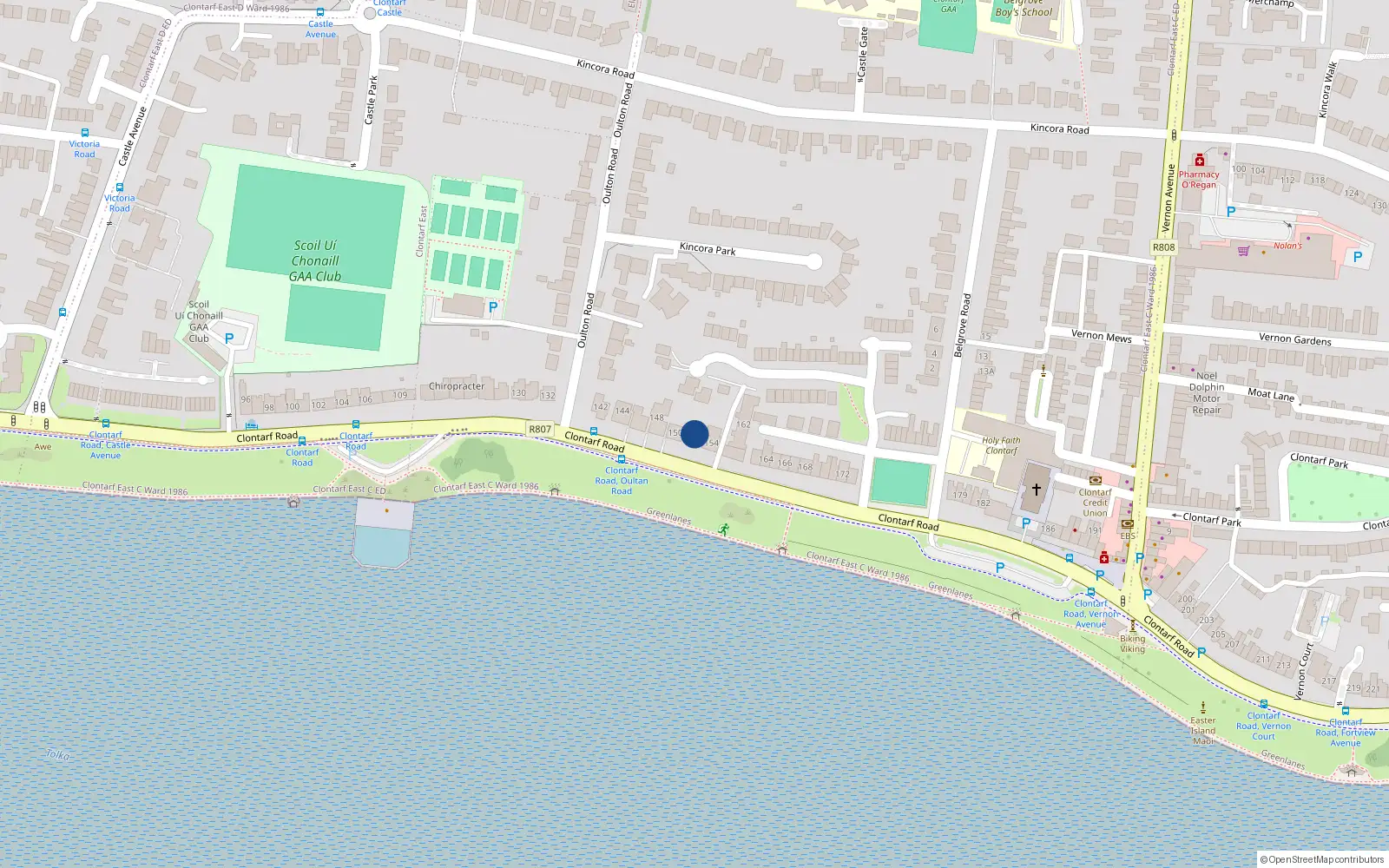 Overhead map showing the location of 152 Clontarf Road, Dublin 3