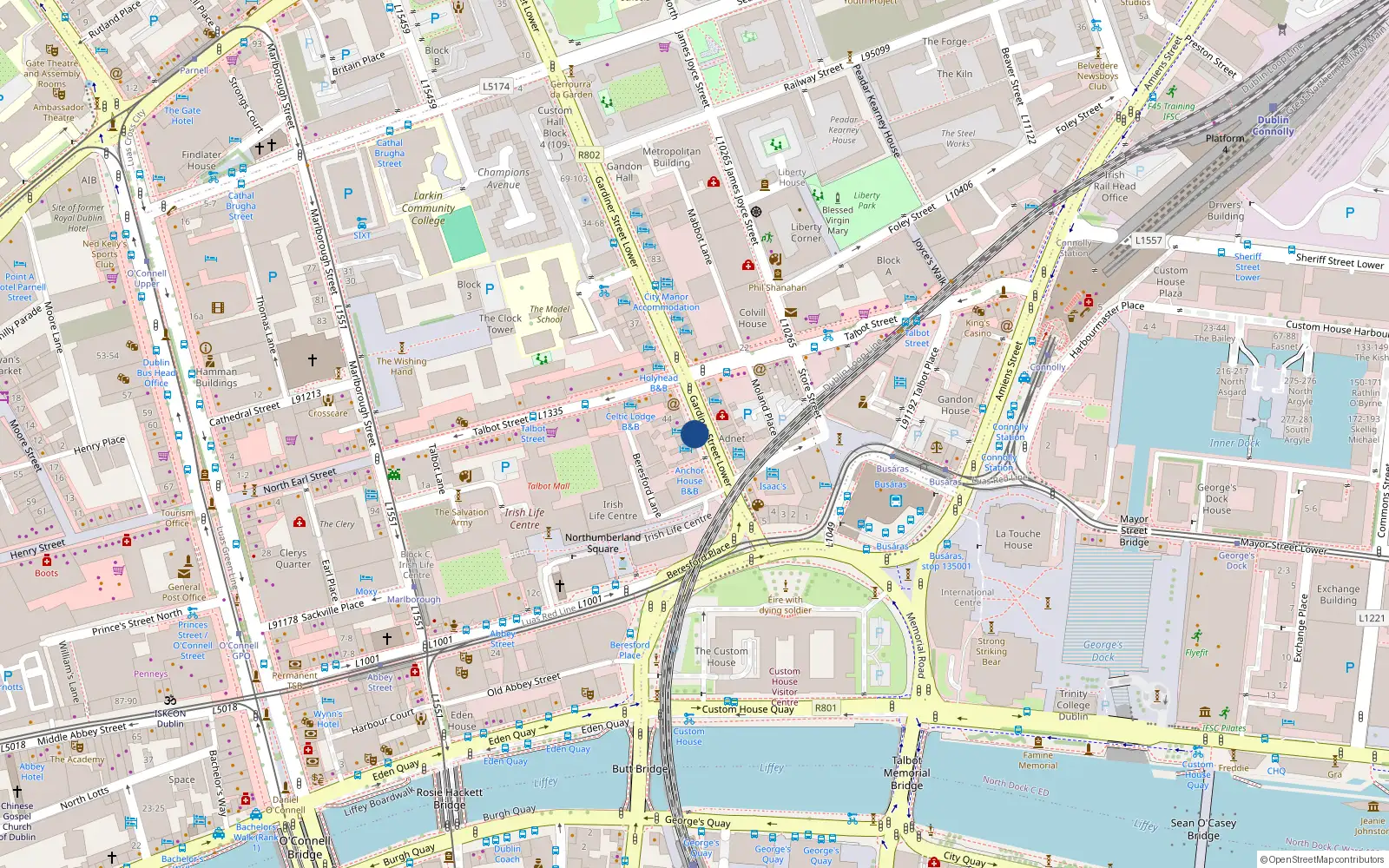 Overhead map showing the location of 152 Custom Hall, Gardiner Street Lower, Dublin 1
