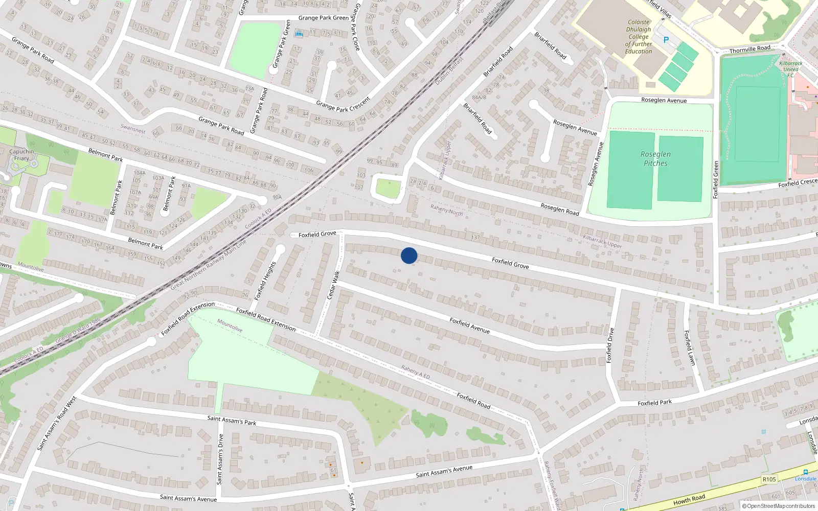 Overhead map showing the location of 152 Foxfield Grove, Raheny, Dublin 5