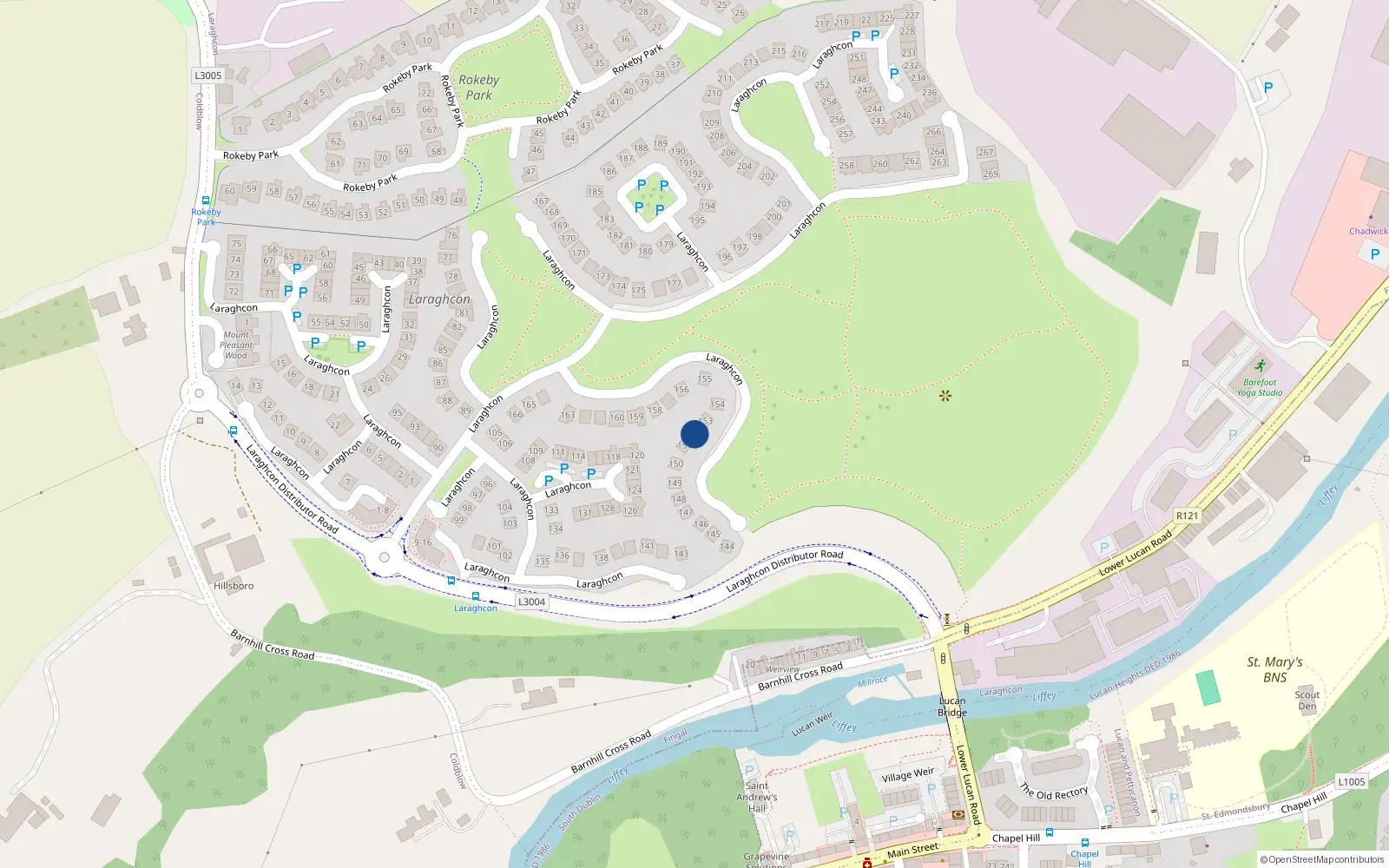 Overhead map showing the location of 152 Laraghcon, Lucan