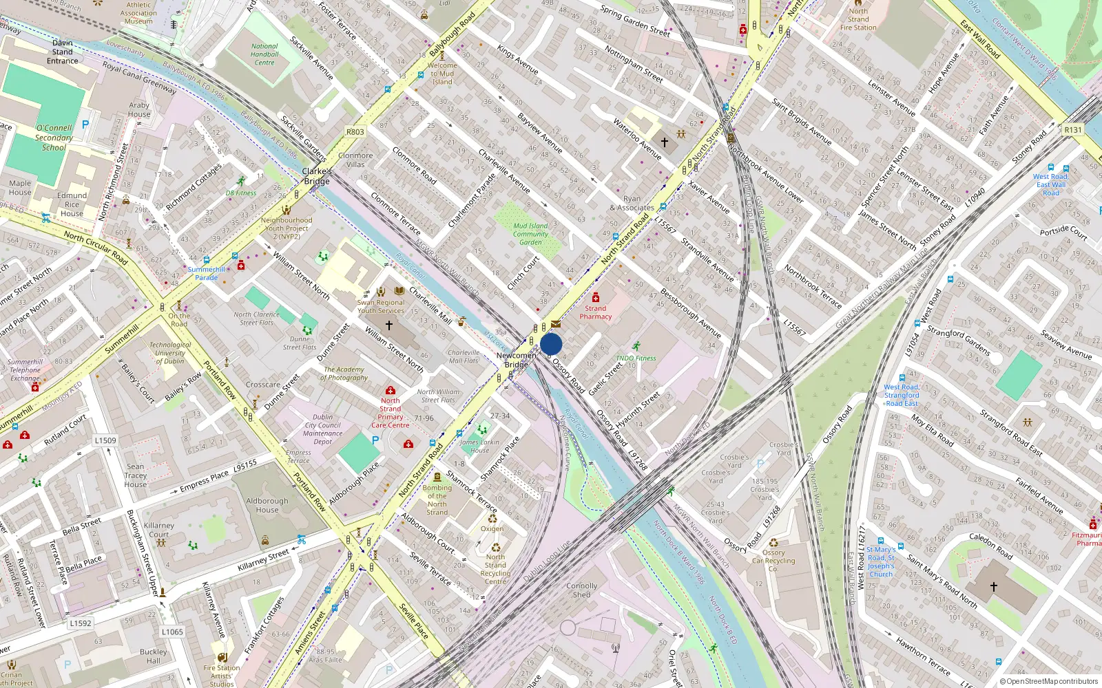 Overhead map showing the location of 152 North Strand Road, Dublin 3