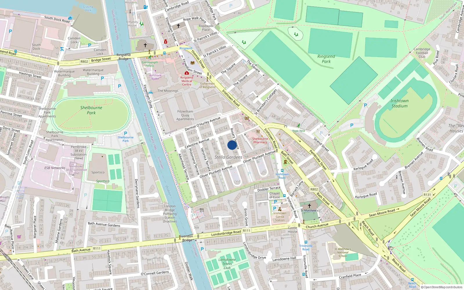 Overhead map showing the location of 152 Rosary Terrace, Irishtown