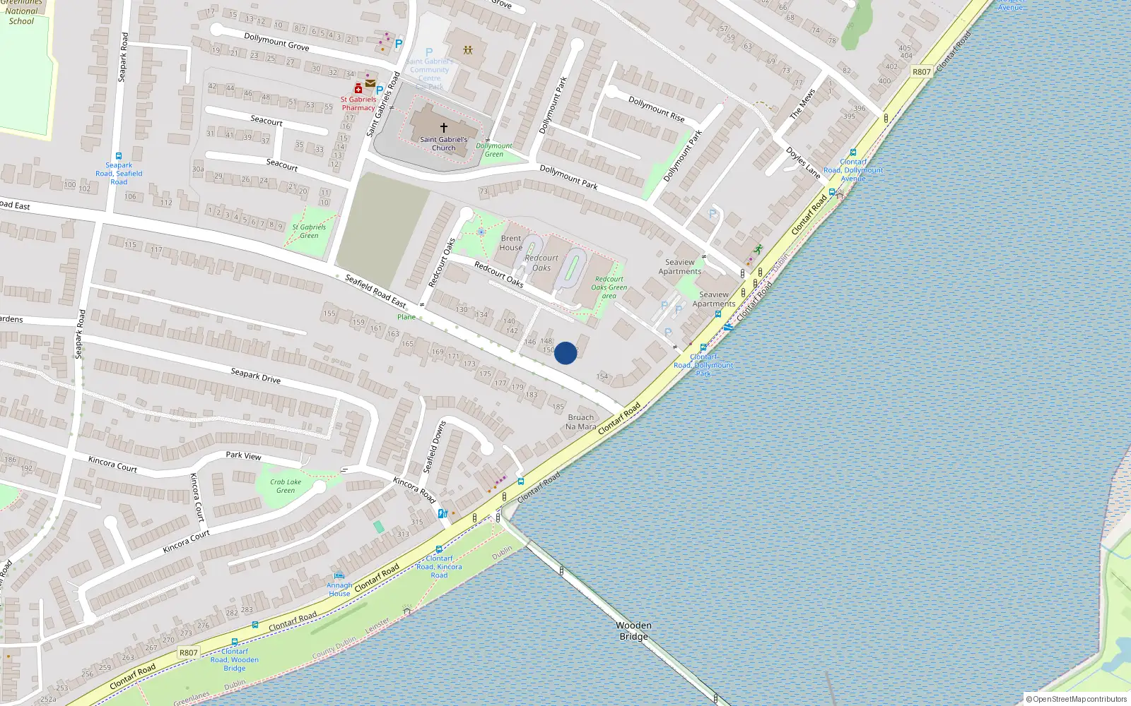 Overhead map showing the location of 152 Seafield Road, Clontarf, Dublin 3