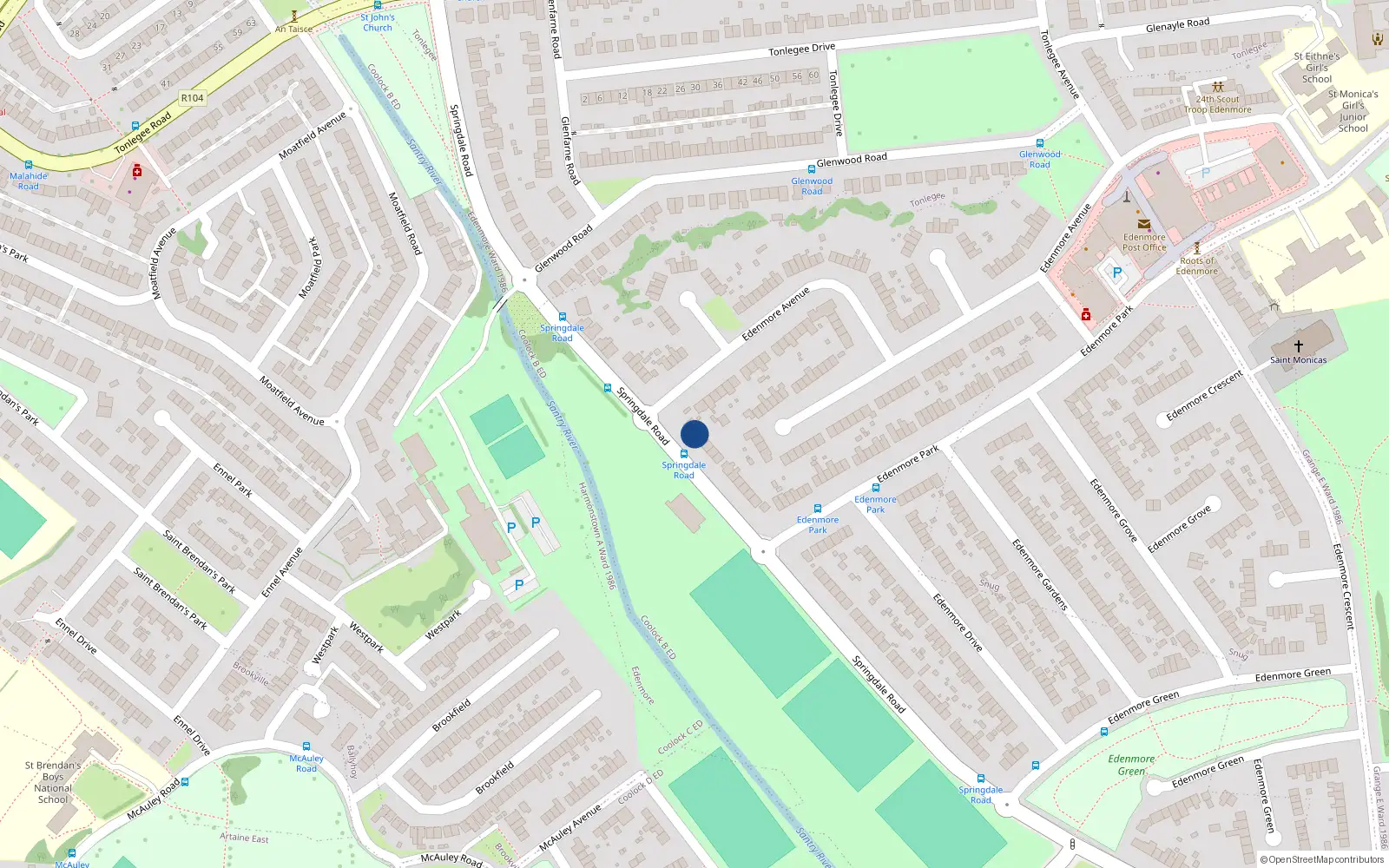 Overhead map showing the location of 152 Springdale Road, Raheny, Dublin 5