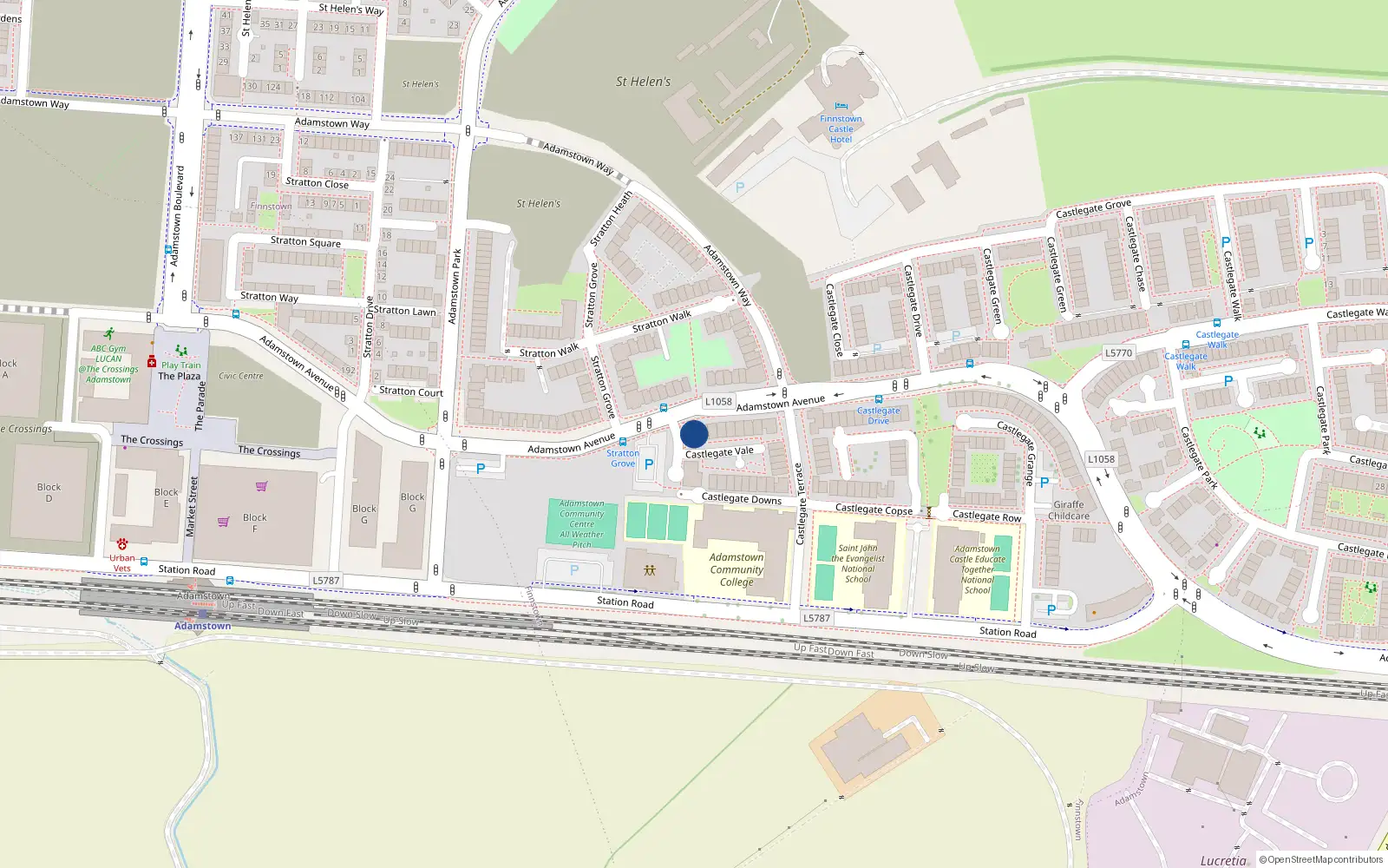 Overhead map showing the location of 153 Adamstown Avenue, Lucan
