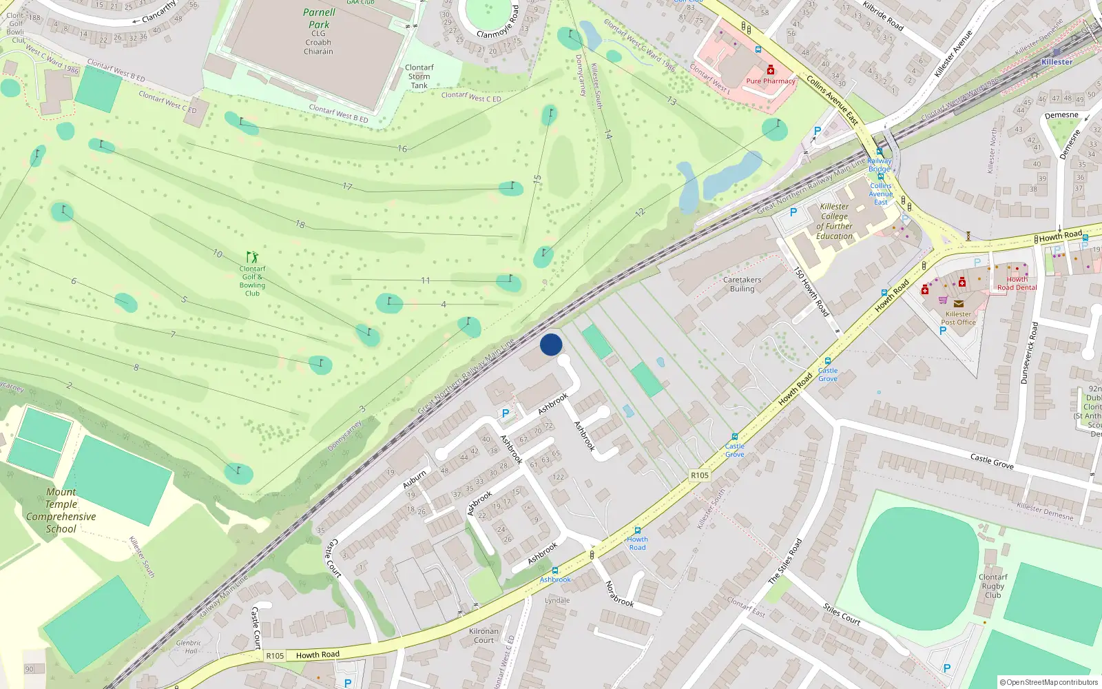 Overhead map showing the location of 153 Ashbrook, Clontarf Dublin 3