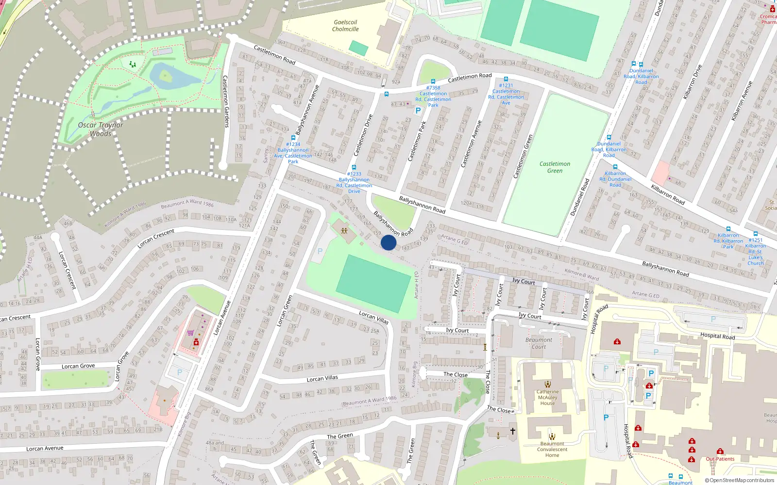 Overhead map showing the location of 153 Ballyshannon Road, Kilmore West, Dublin 5