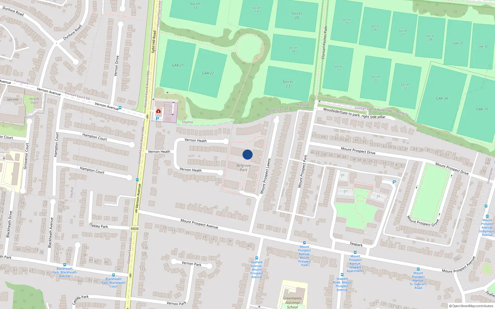 Overhead map showing the location of 153 Belgrove Park, Mount Prospect Lawns, Dublin 3