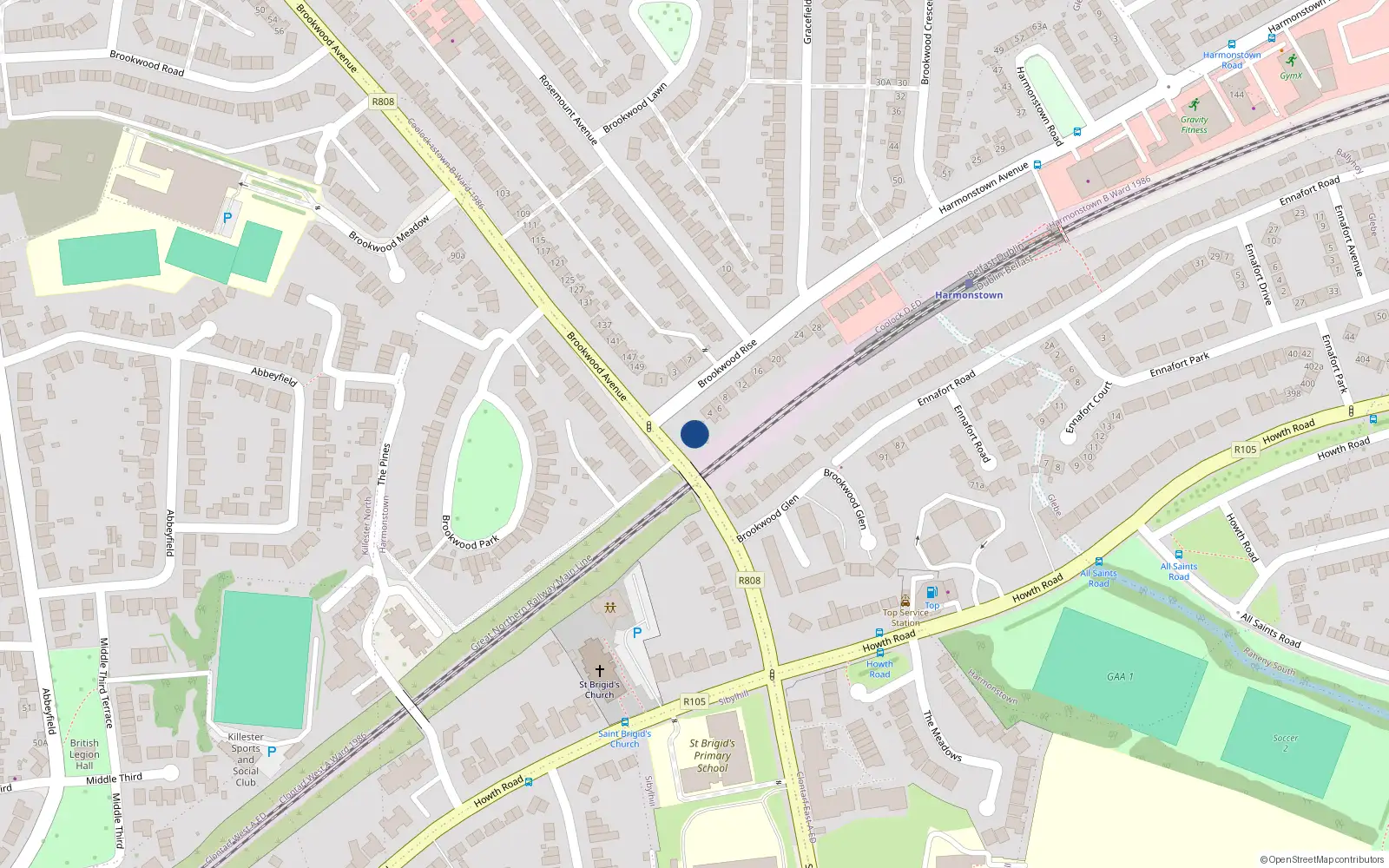 Overhead map showing the location of 153 Brookwood Avenue, Dublin 5