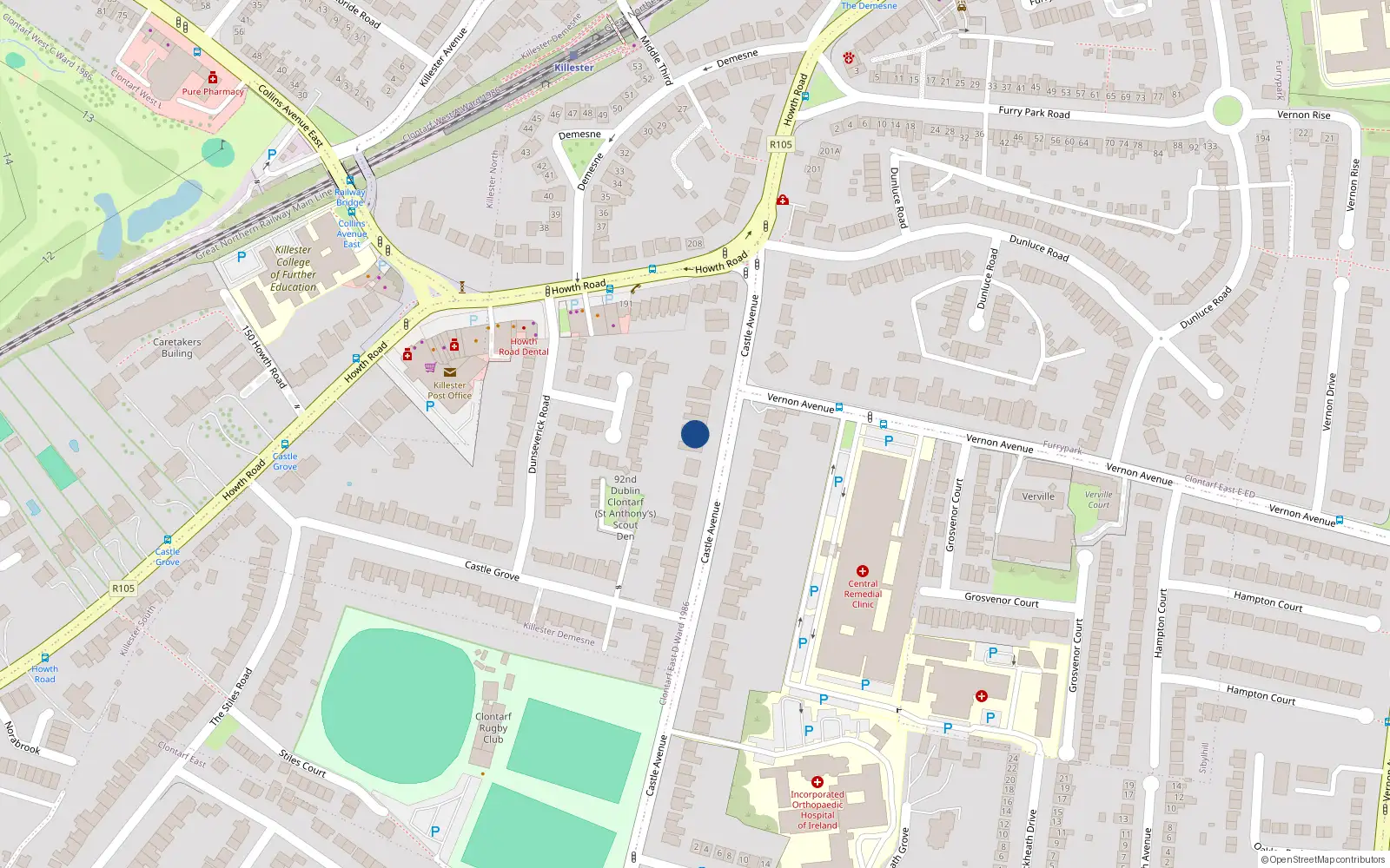 Overhead map showing the location of 153 Castle Avenue, Dublin 3