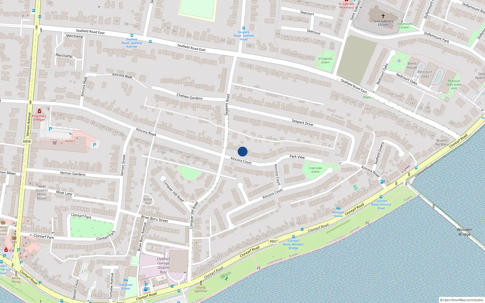 Overhead map showing the location of 153 Kincora Road, Dublin 3