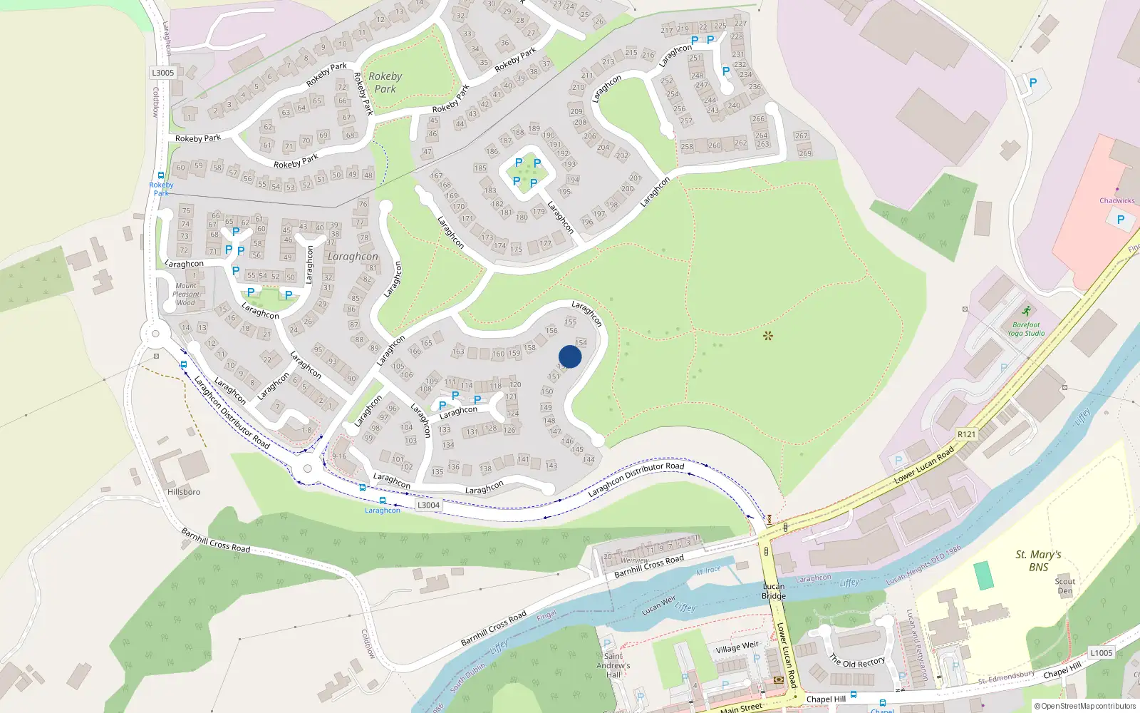 Overhead map showing the location of 153 Laraghcon, Lucan