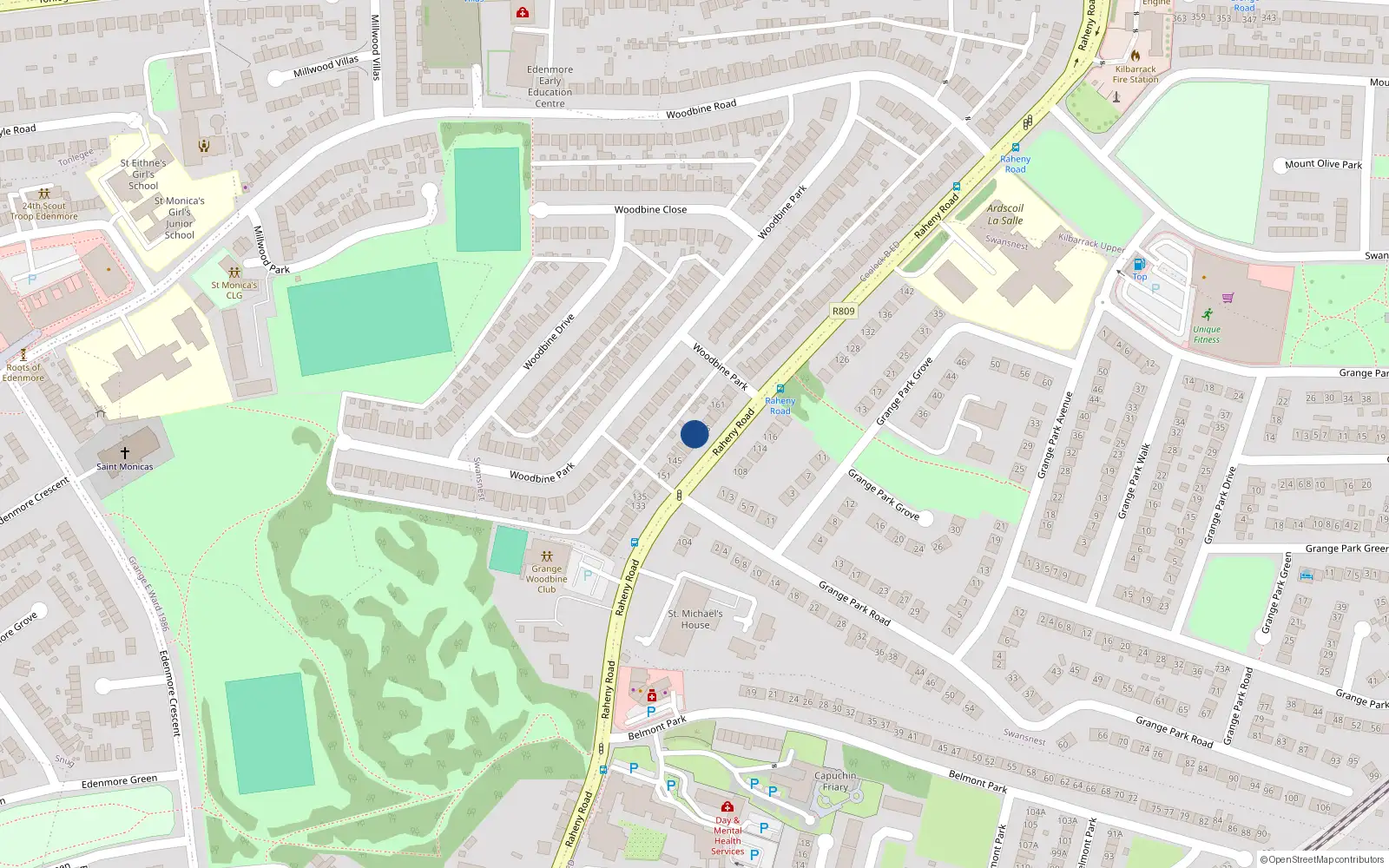 Overhead map showing the location of 153 Raheny Road, Dublin 5
