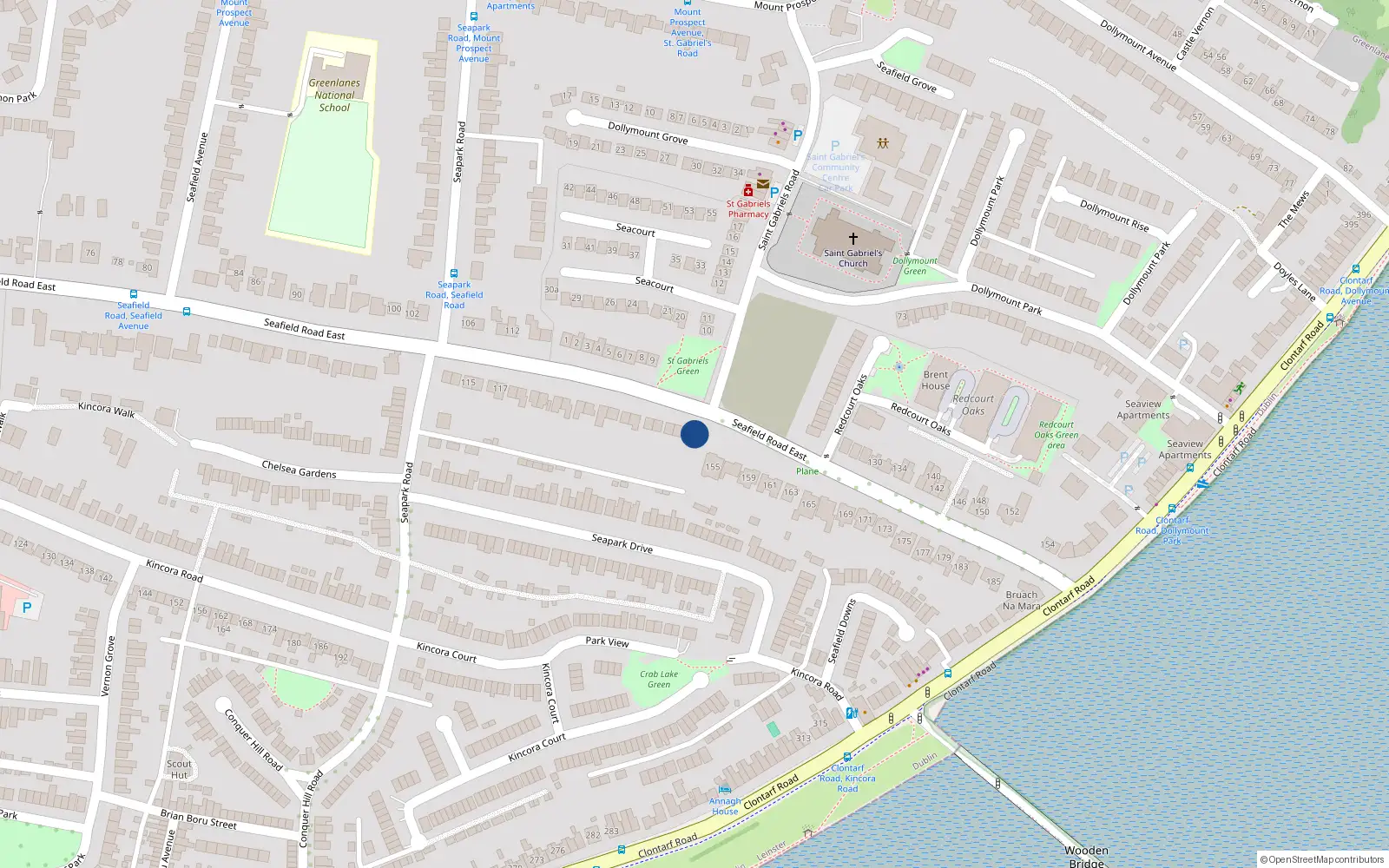 Overhead map showing the location of 153 Seafield Road East, Dublin 3