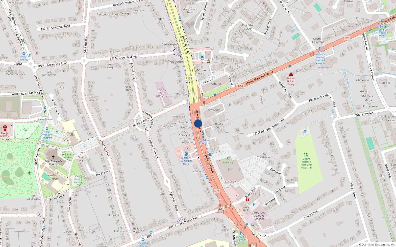 Overhead map showing the location of 153 Seamount, Stillorgan Road, Stillorgan