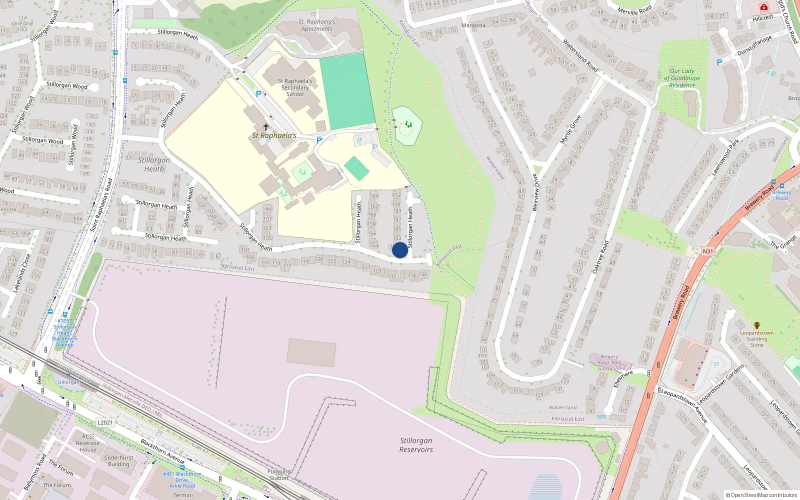 Overhead map showing the location of 153 Stillorgan Heath, Dublin