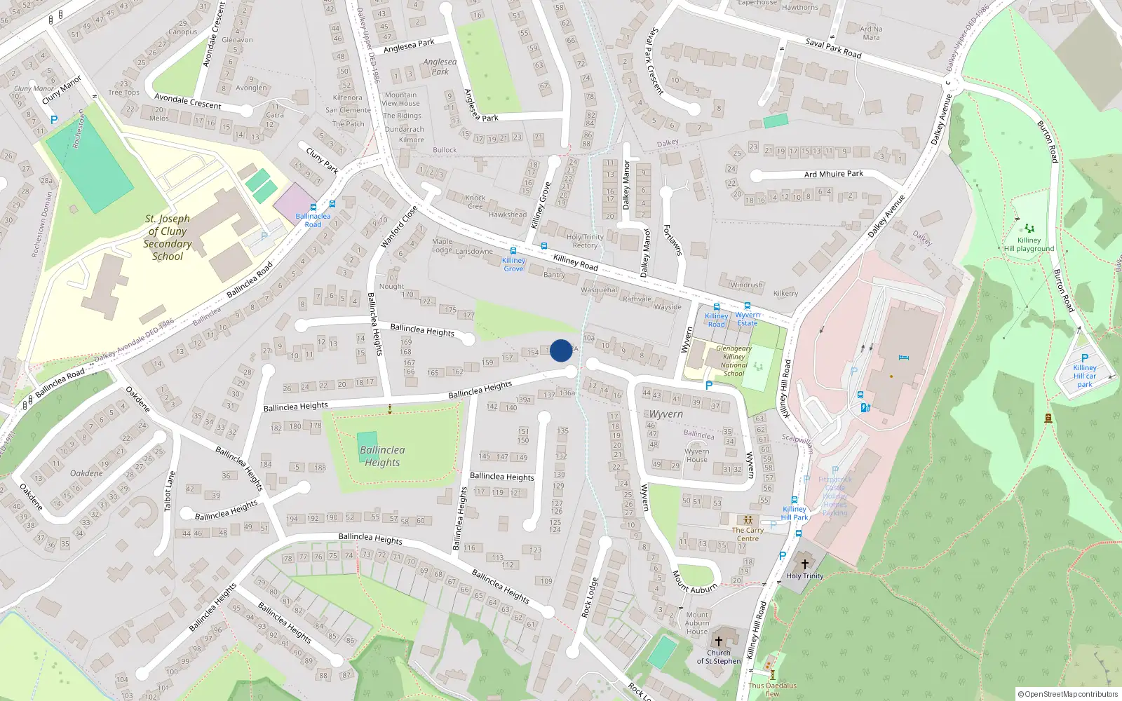 Overhead map showing the location of 153A Ballinclea Heights, Killiney, Dublin