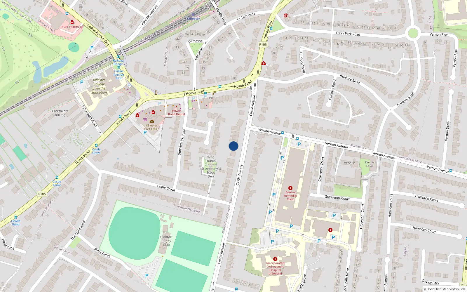 Overhead map showing the location of 153A Castle Avenue, Dublin 3