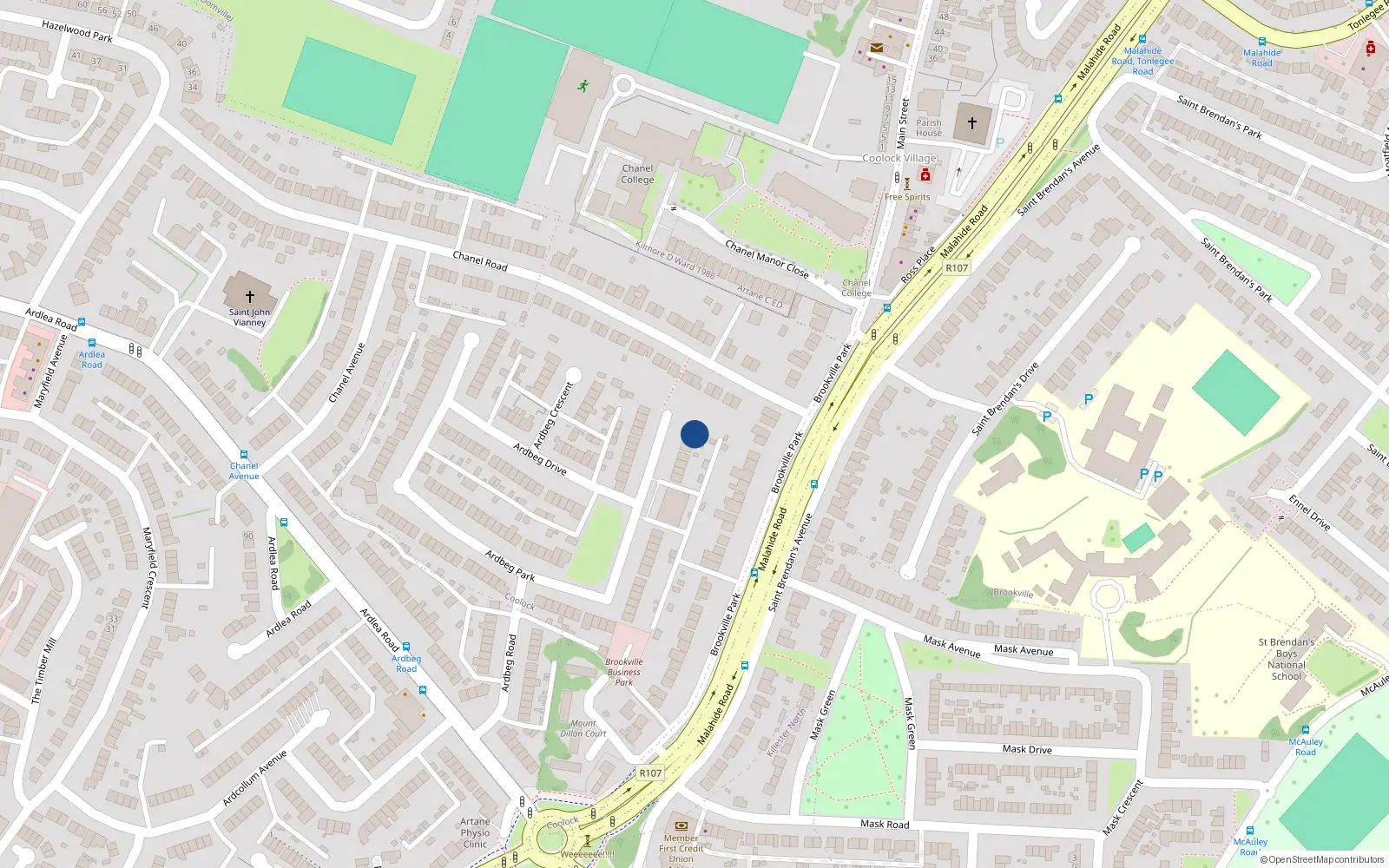 Overhead map showing the location of 154 Ardbeg Park, Dublin 5