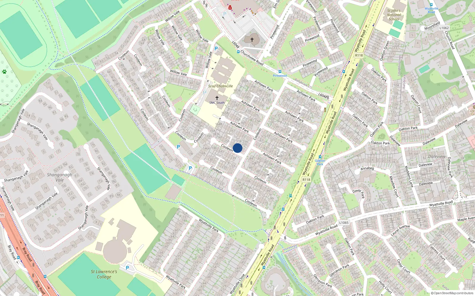 Overhead map showing the location of 154 Ashlawn Park, Ballybrack, Dublin