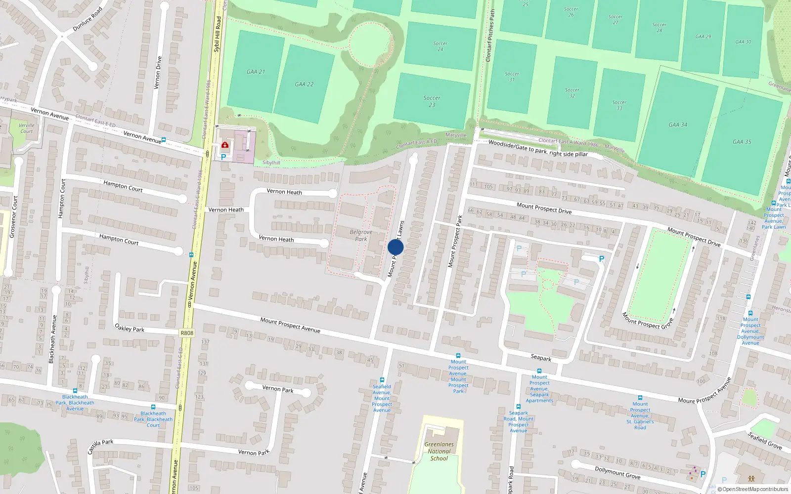 Overhead map showing the location of 154 Belgrove Park, Mount Prospect Lawns, Clontarf