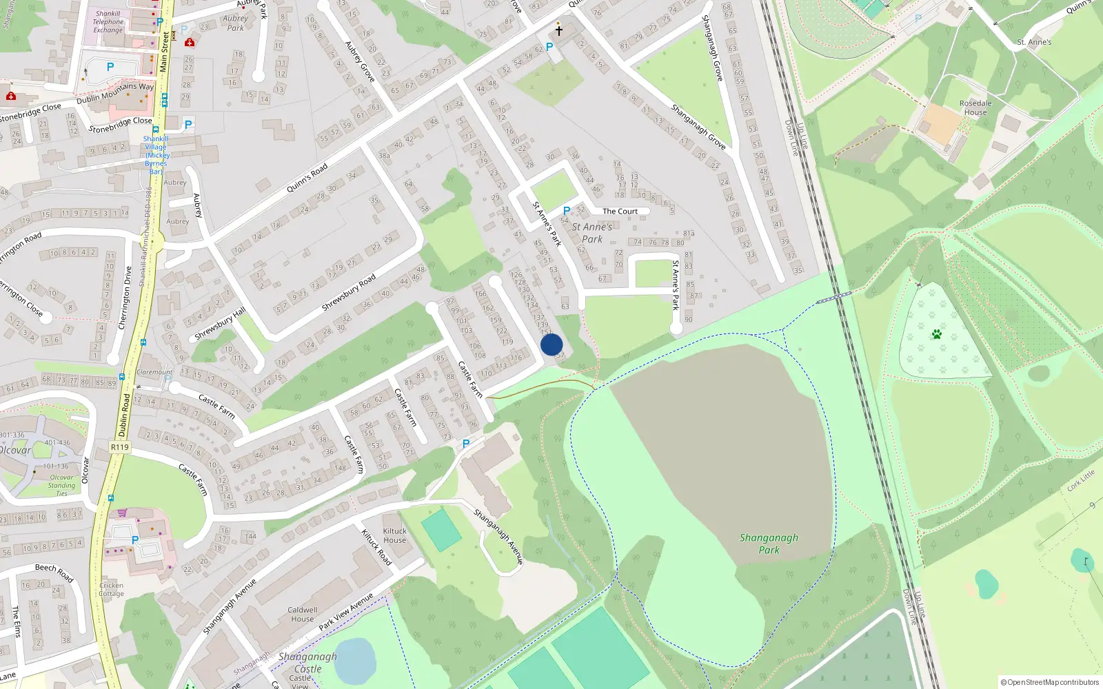 Overhead map showing the location of 154 Castle Farm, Shankill