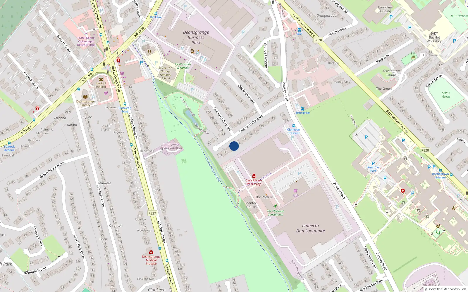 Overhead map showing the location of 154 Clonkeen Crescent, Deansgrange, Blackrock