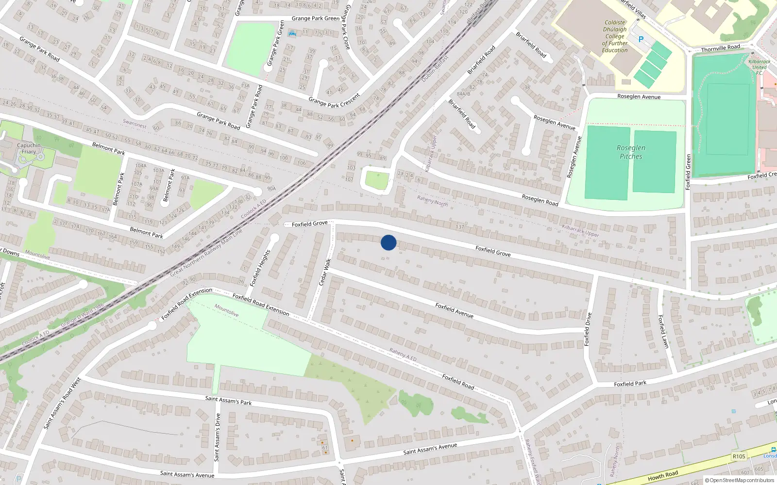 Overhead map showing the location of 154 Foxfield Grove, Raheny, Dublin 5