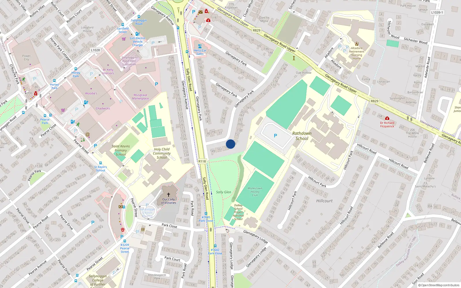 Overhead map showing the location of 154 Glenageary Park, Dun Laoghaire, Dublin