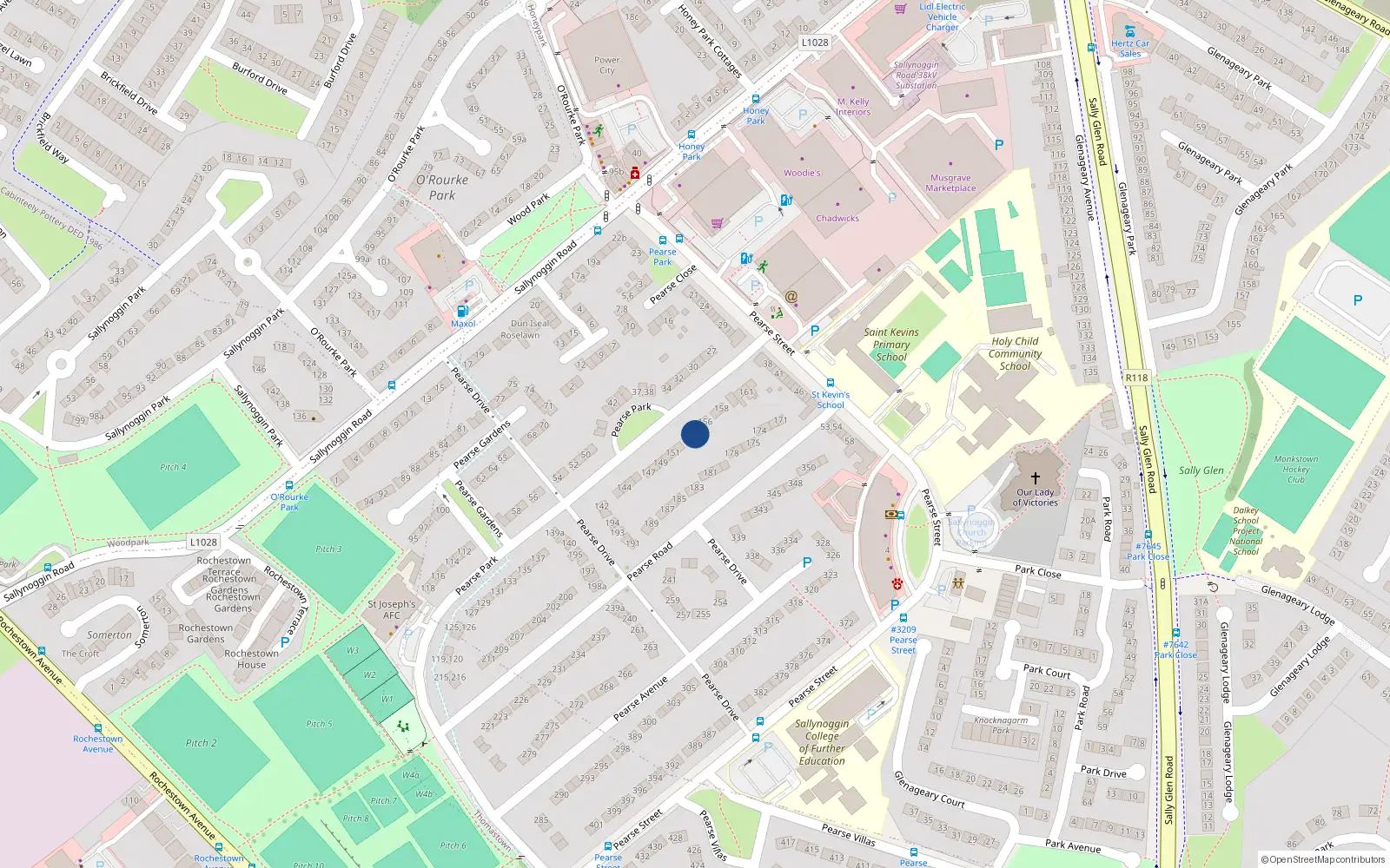 Overhead map showing the location of 154 Pearse Park, Sallynoggin