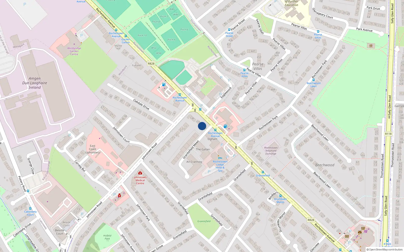 Overhead map showing the location of 154 Rochestown Avenue, Dun Laoghaire, Dublin