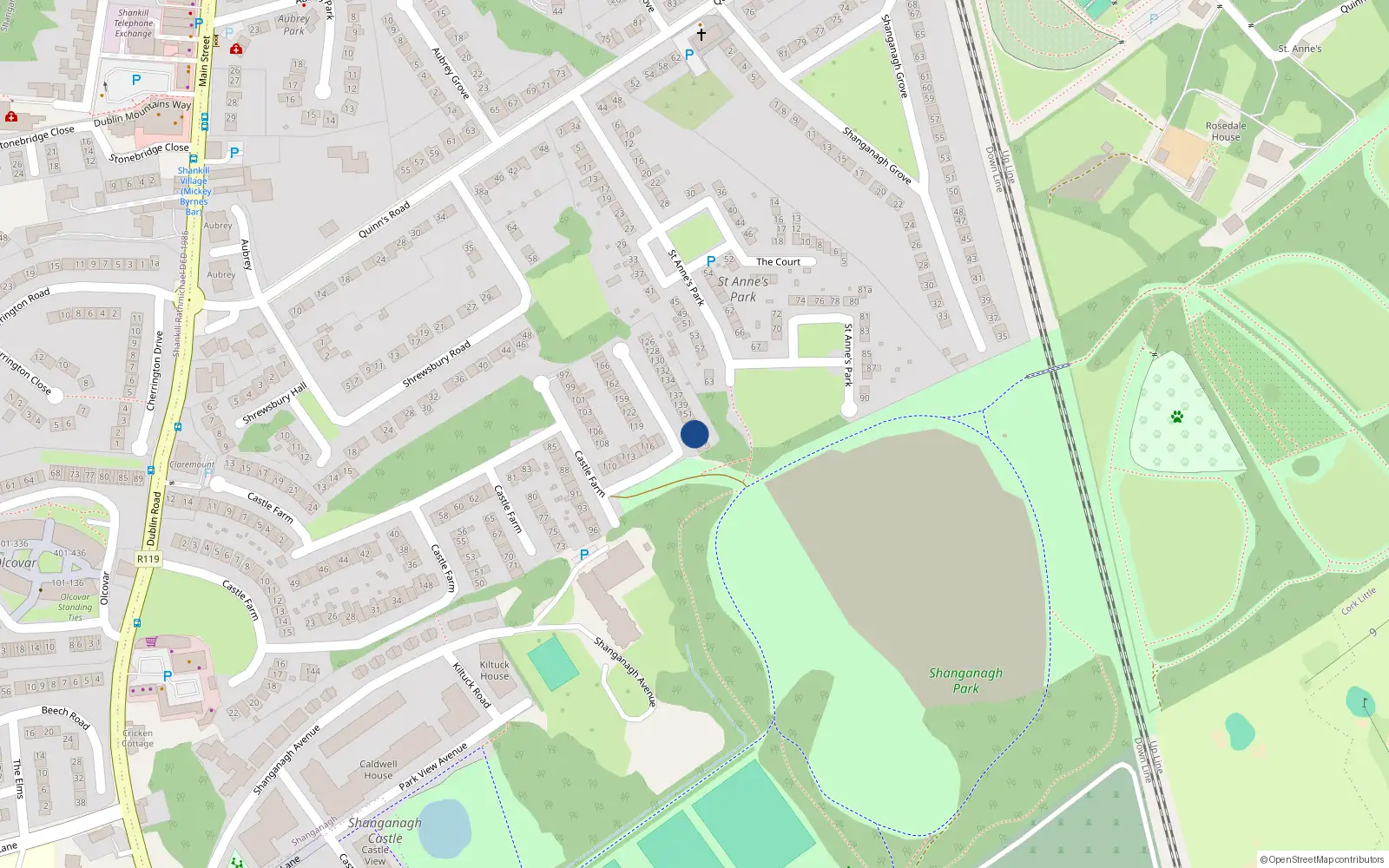 Overhead map showing the location of 155 Castle Farm, Shankill