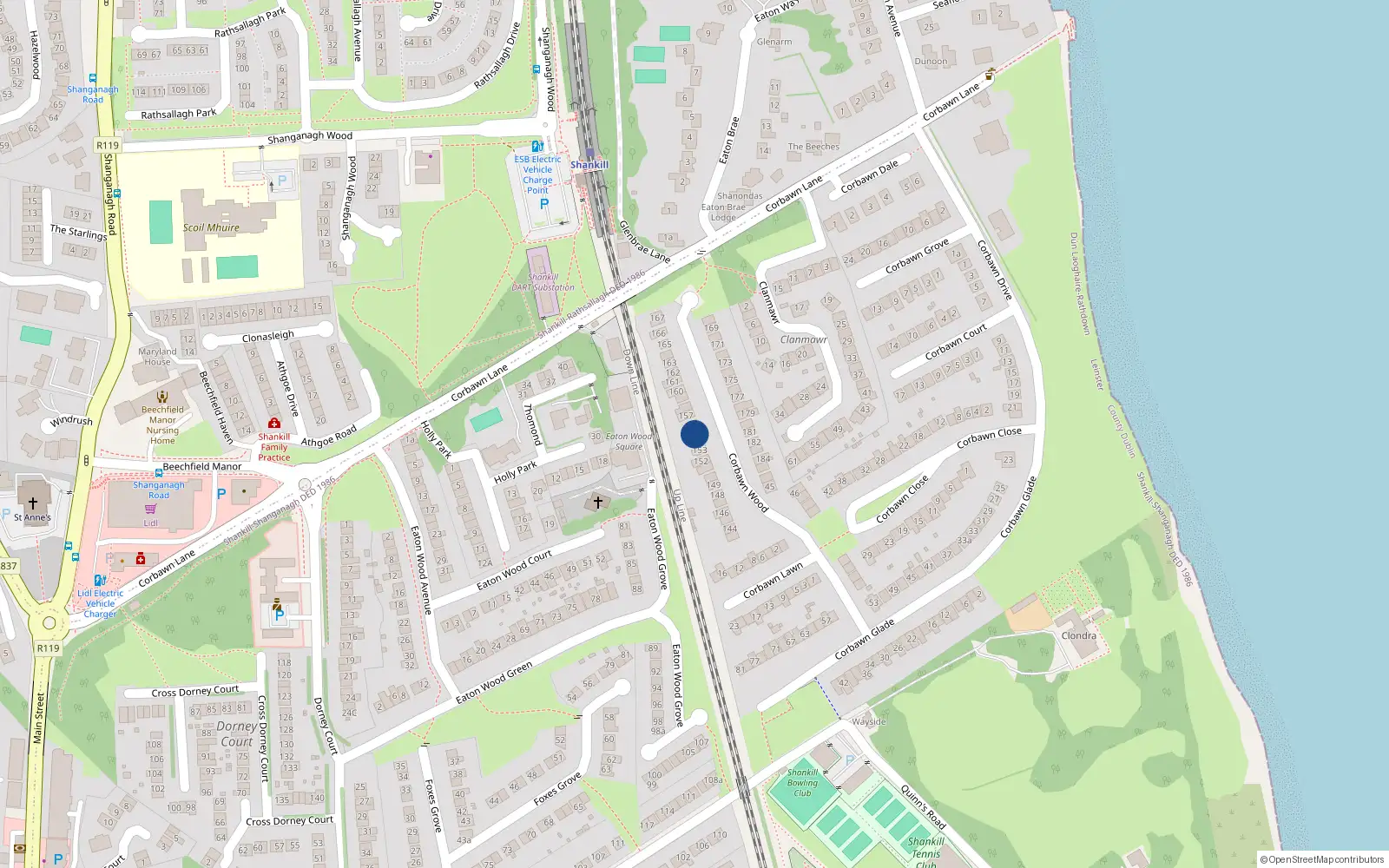 Overhead map showing the location of 155 Corbawn Wood, Shankill
