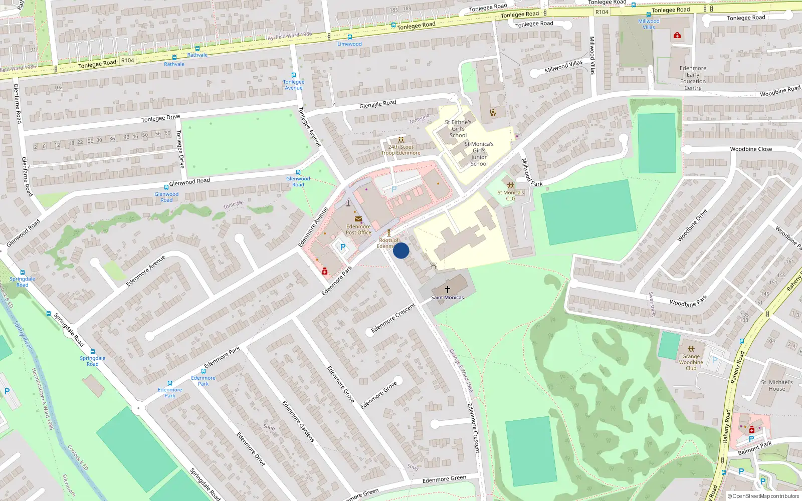 Overhead map showing the location of 155 Edenmore Crescent, Raheny, Dublin 5