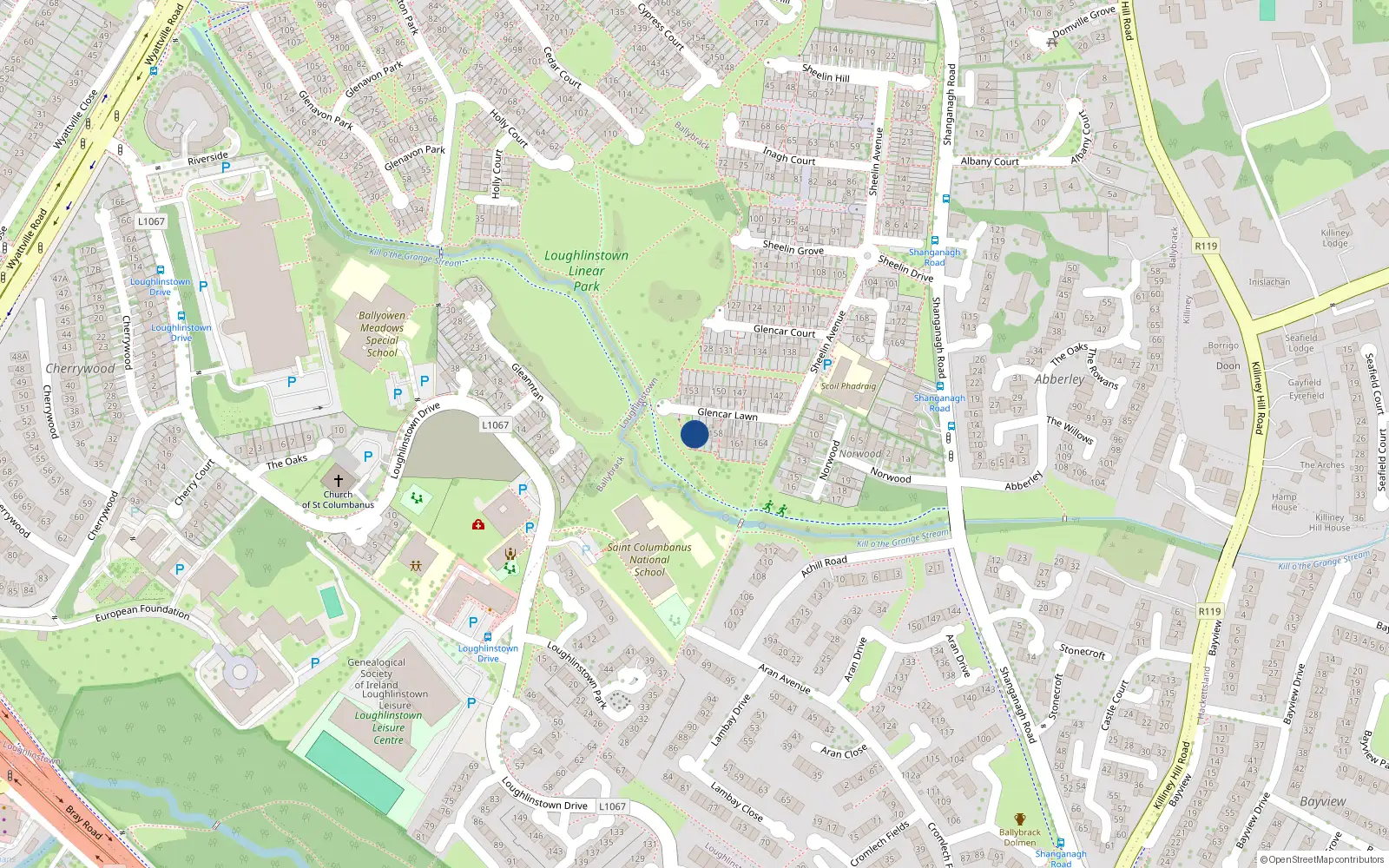 Overhead map showing the location of 155 Glencar Lawn, Ballybrack