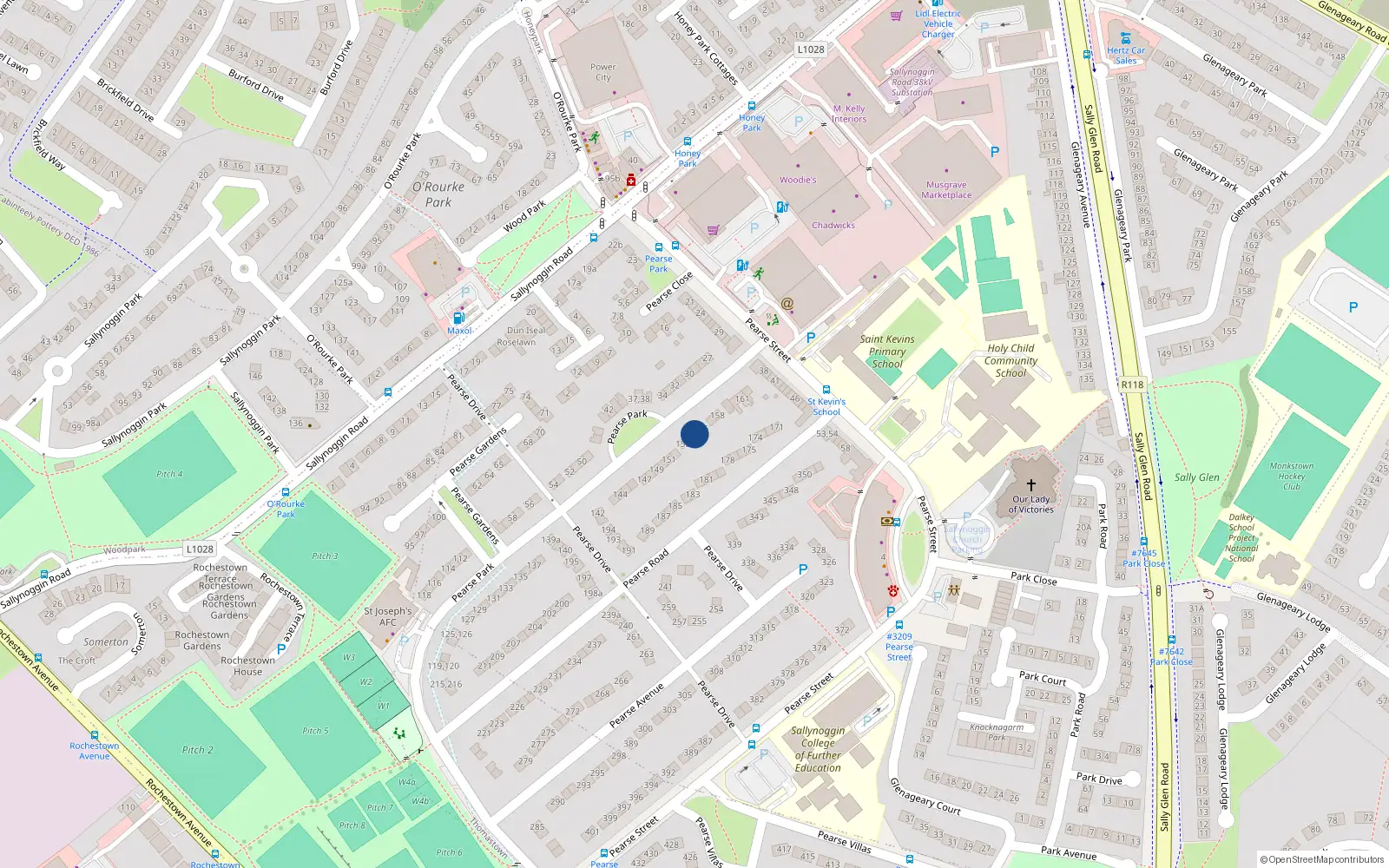 Overhead map showing the location of 155 Pearse Park, Sallynoggin, Dublin