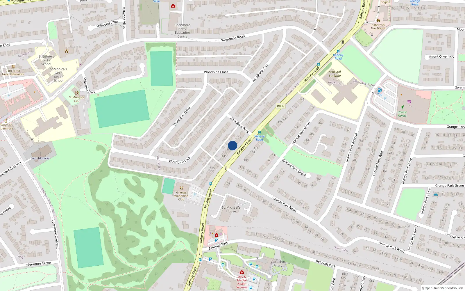 Overhead map showing the location of 155 Raheny Road, Dublin 5