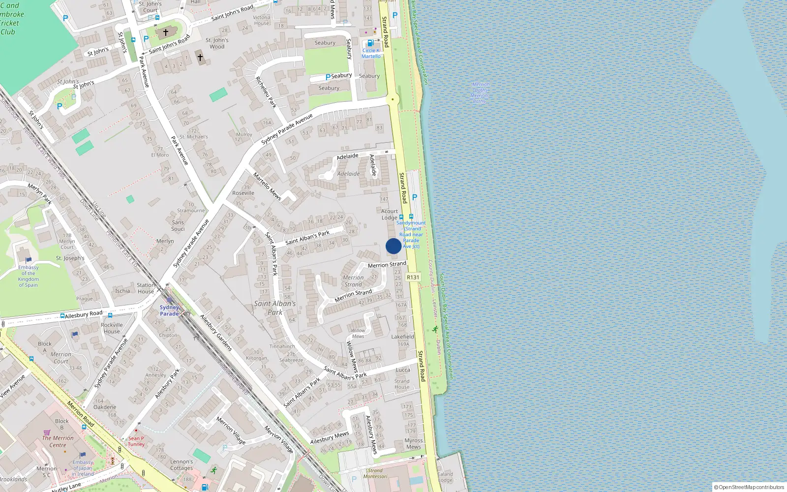 Overhead map showing the location of 155 Strand Road, Dublin 4