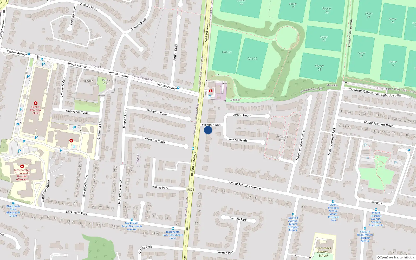 Overhead map showing the location of 155 Vernon Avenue, Clontarf, Dublin 3