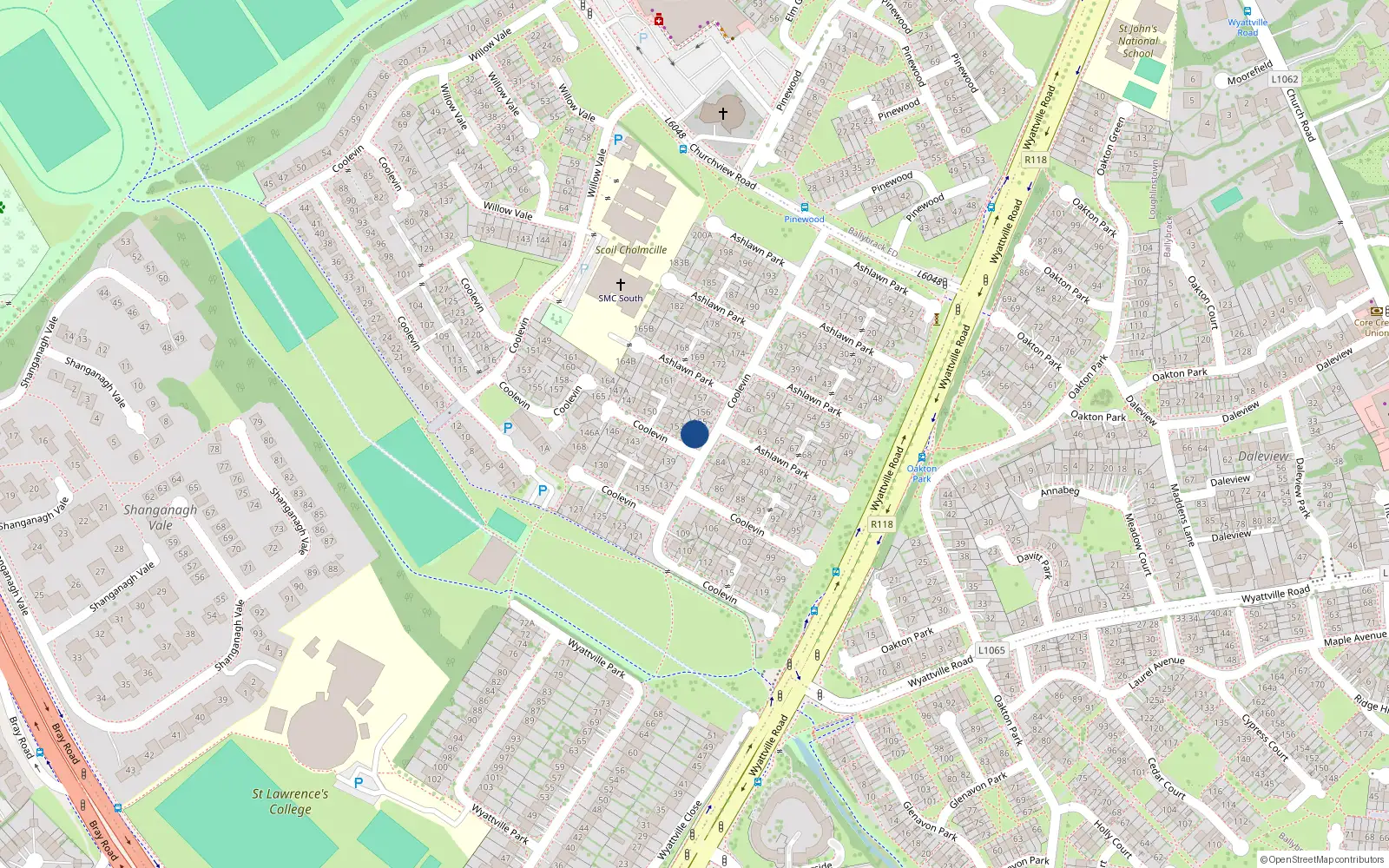 Overhead map showing the location of 155A Ashlawn Park, Ballybrack