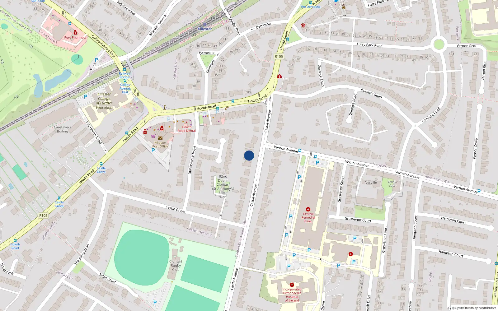 Overhead map showing the location of 155A Castle Avenue, Dublin 3