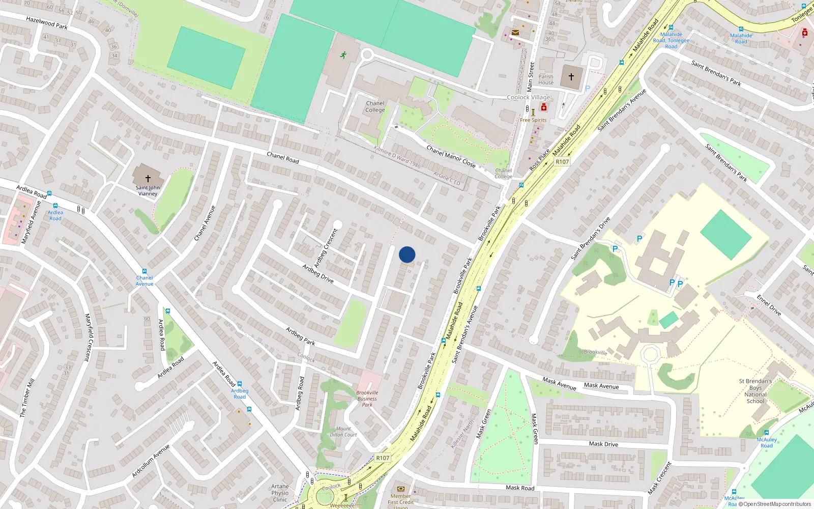 Overhead map showing the location of 156 Ardbeg Park, Artane, Dublin 5
