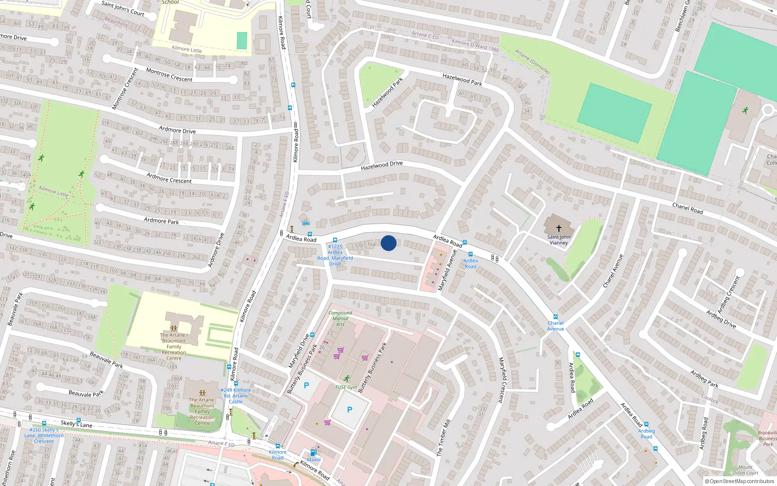 Overhead map showing the location of 156 Ardlea Road, Artane, Dublin 5