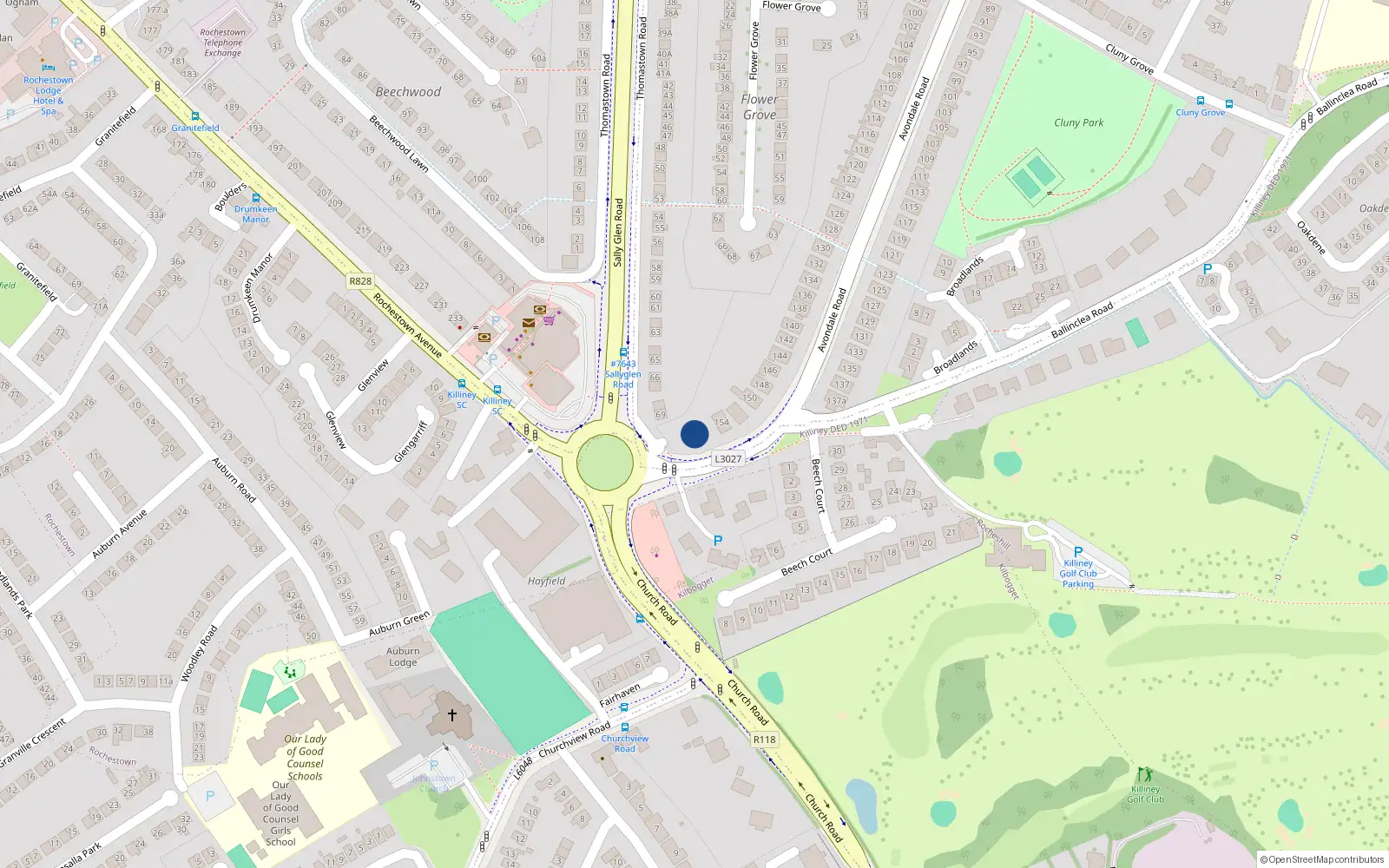Overhead map showing the location of 156 Avondale Road, Killiney, Dublin