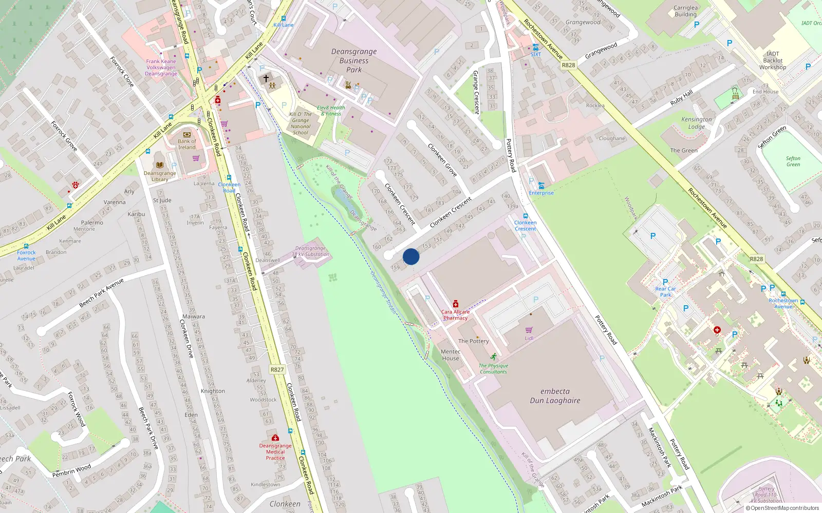 Overhead map showing the location of 156 Clonkeen Crescent, Dublin